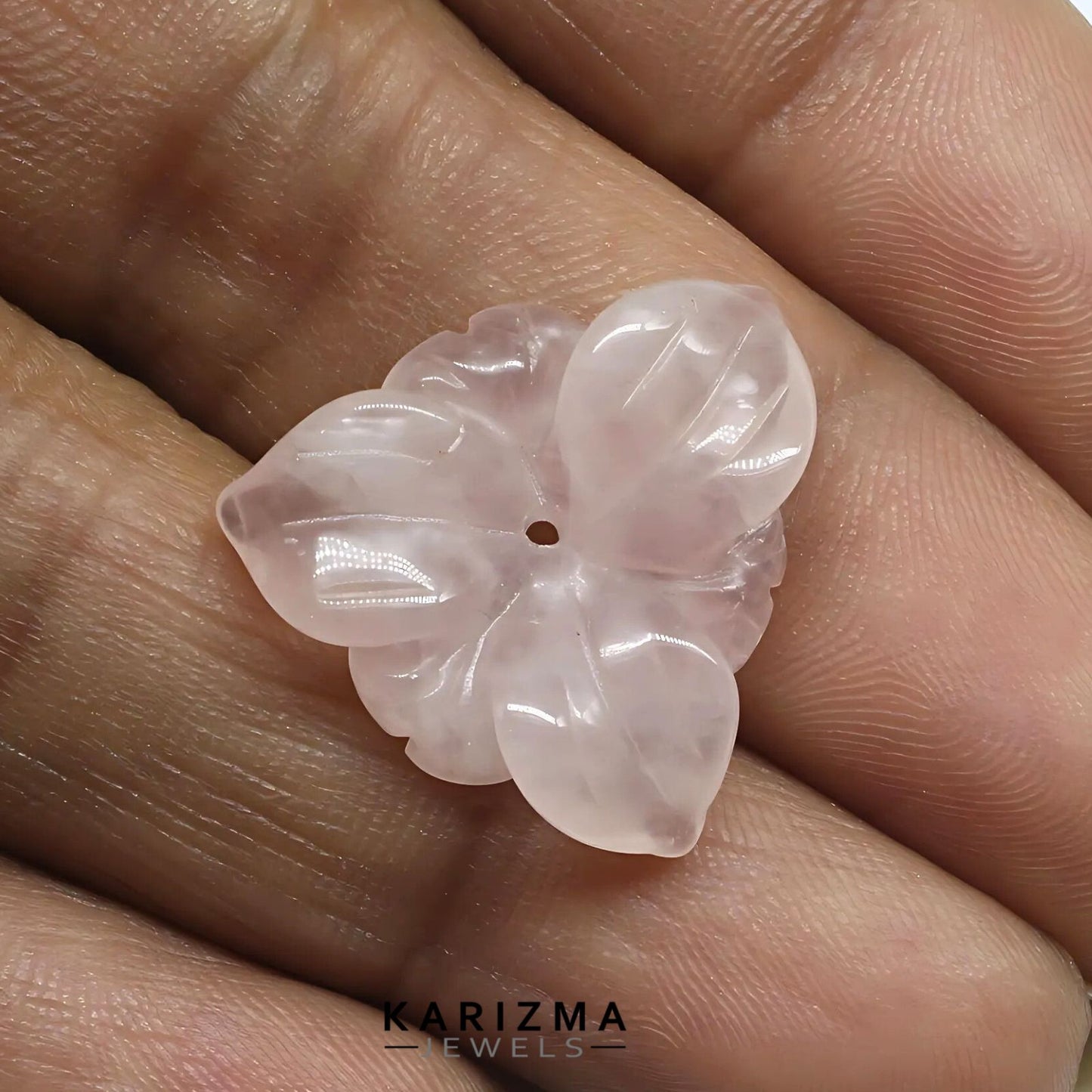 9.4Ct Natural Rose Quartz Flower carving for Pendant and Bracelet