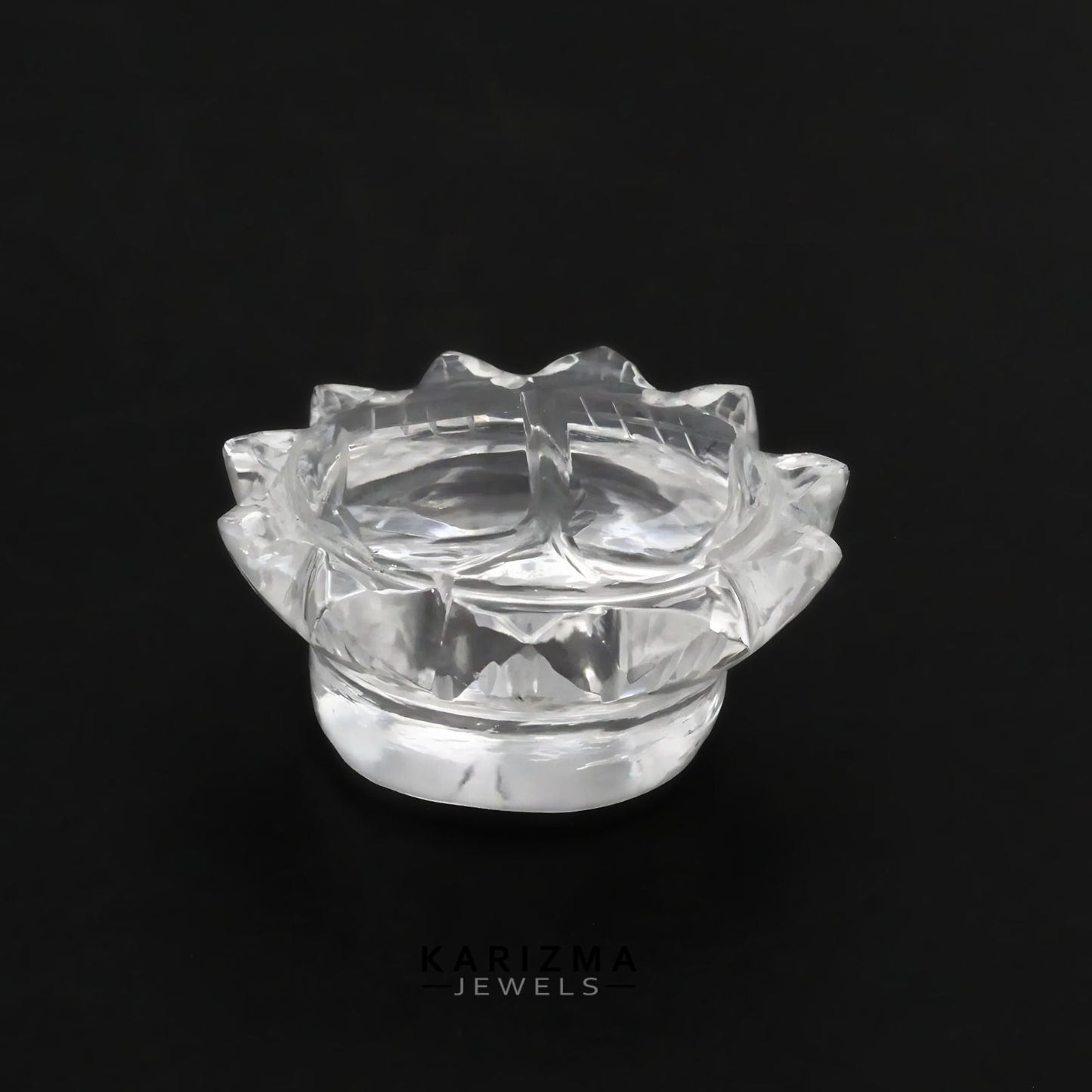 45CT Natural Crystal Quartz (Sphetic) Lotus Flower Laxmi Charan Paduka Religious Gift