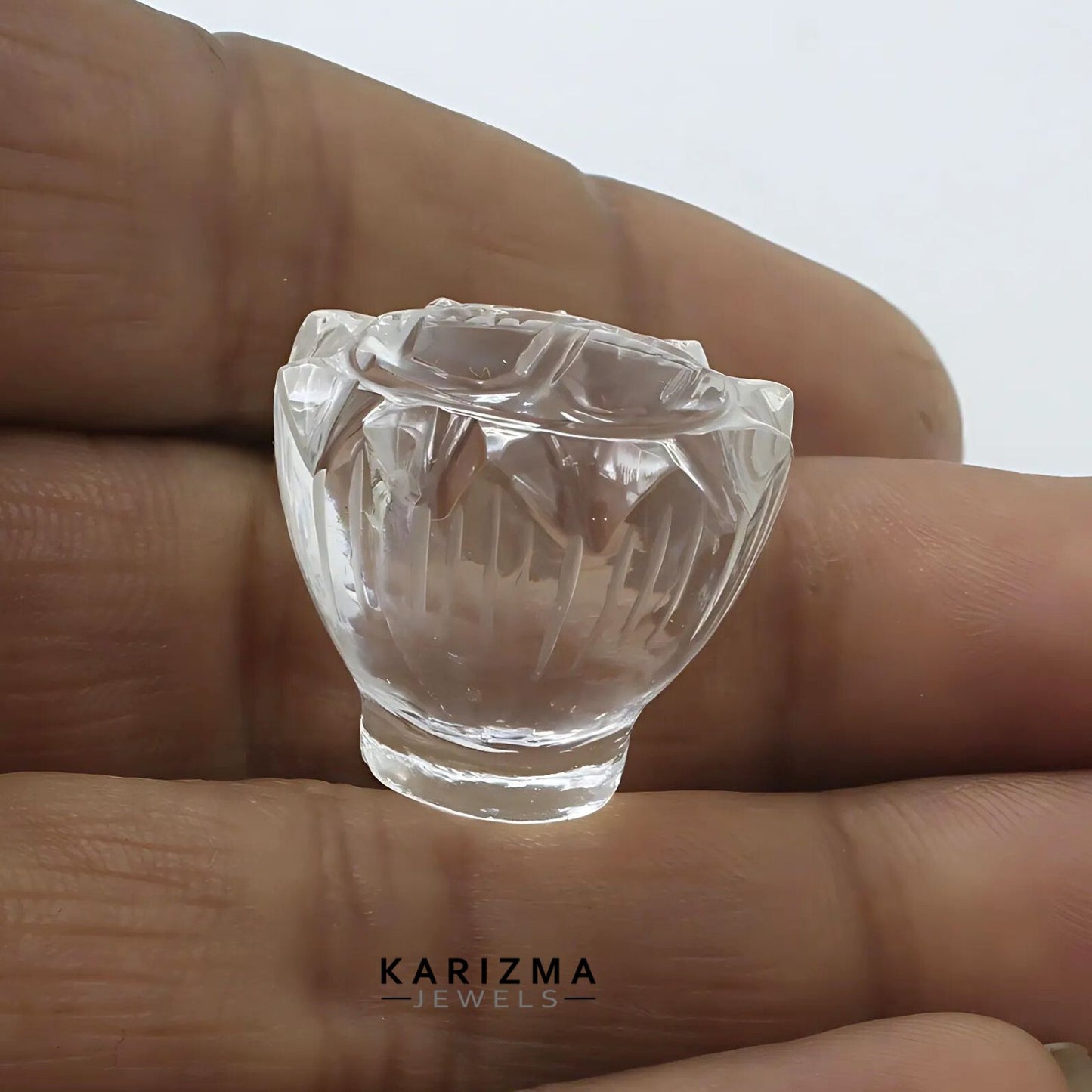 45.4CT Natural Crystal Quartz (Sphetic) Religious Lotus Flower Laxmi Charan Paduka
