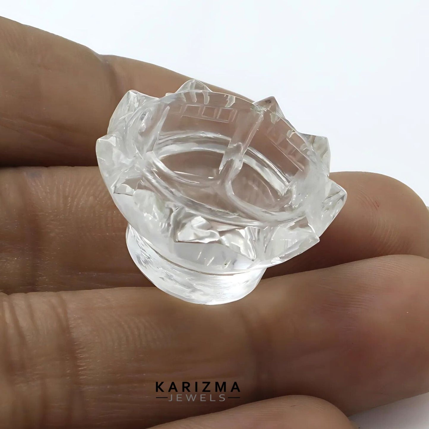 38.6CT Natural Crystal Quartz (Sphetic) Religious Lotus Flower Laxmi Charan Paduka