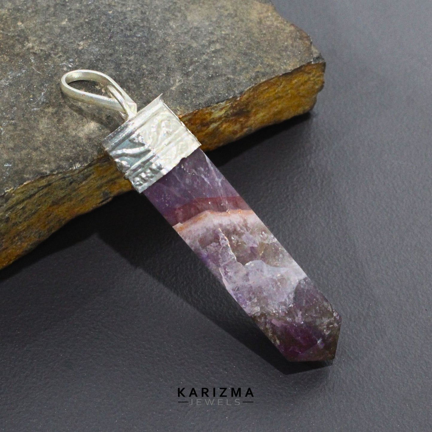26.1 Ct Natural Purple Amethyst Gemstone Healing Point Pencil Pendant