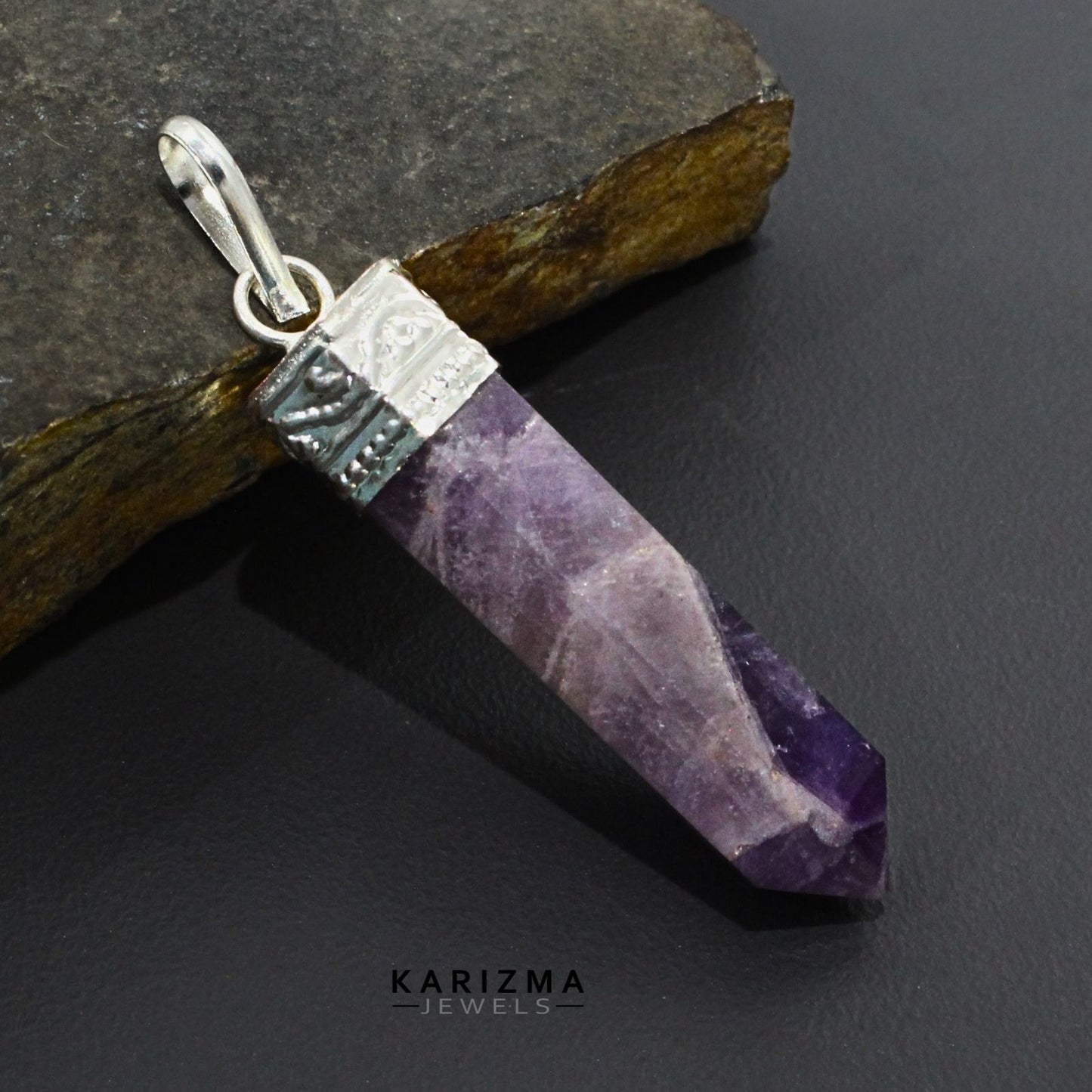 26.4Ct Natural Purple Amethyst Gemstone Healing Point Pencil Pendant