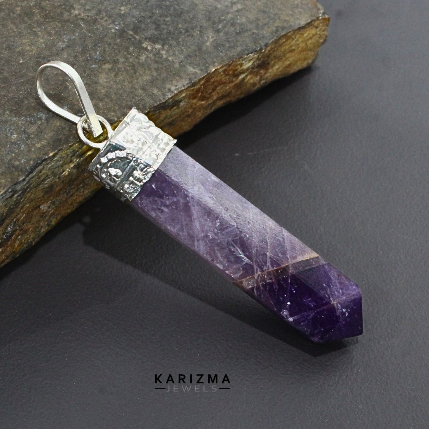 31.8Ct Natural Purple Amethyst Gemstone Healing Point Pencil Pendant