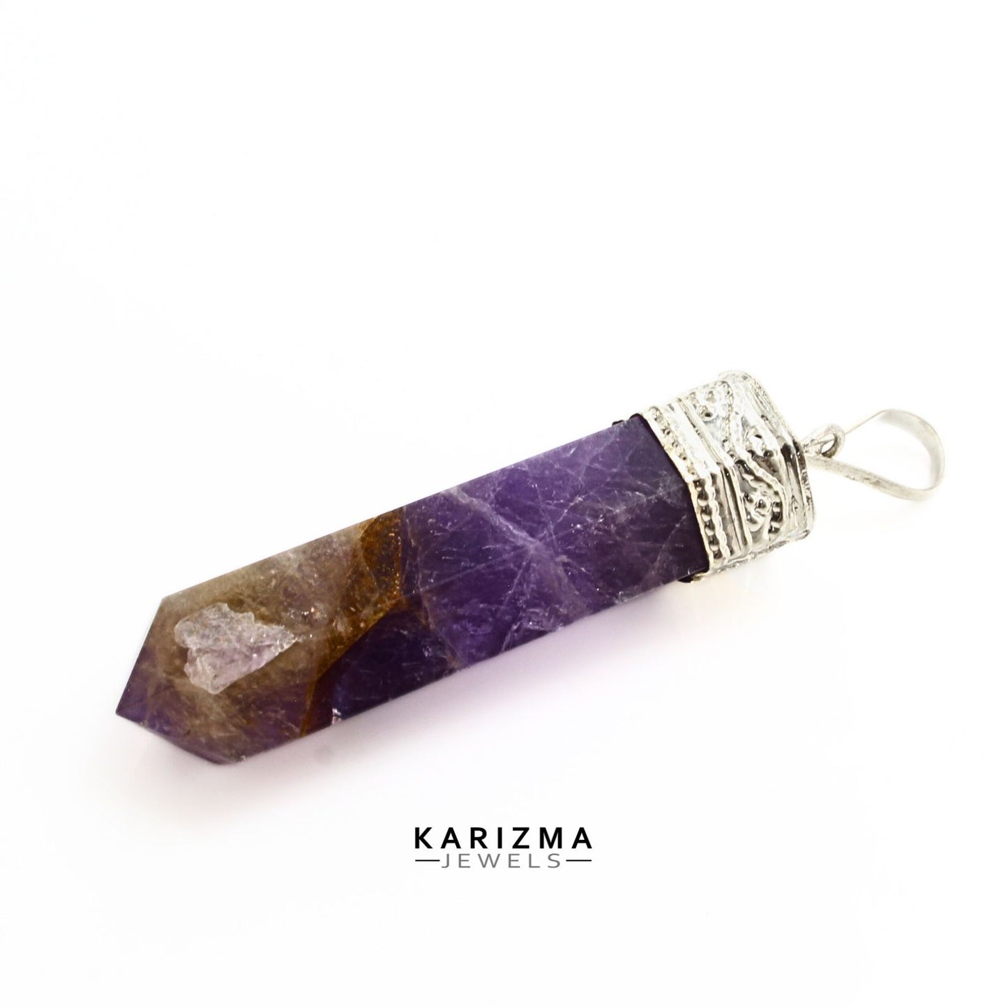 31Ct Natural Purple Amethyst Gemstone Healing Point Pencil Pendant