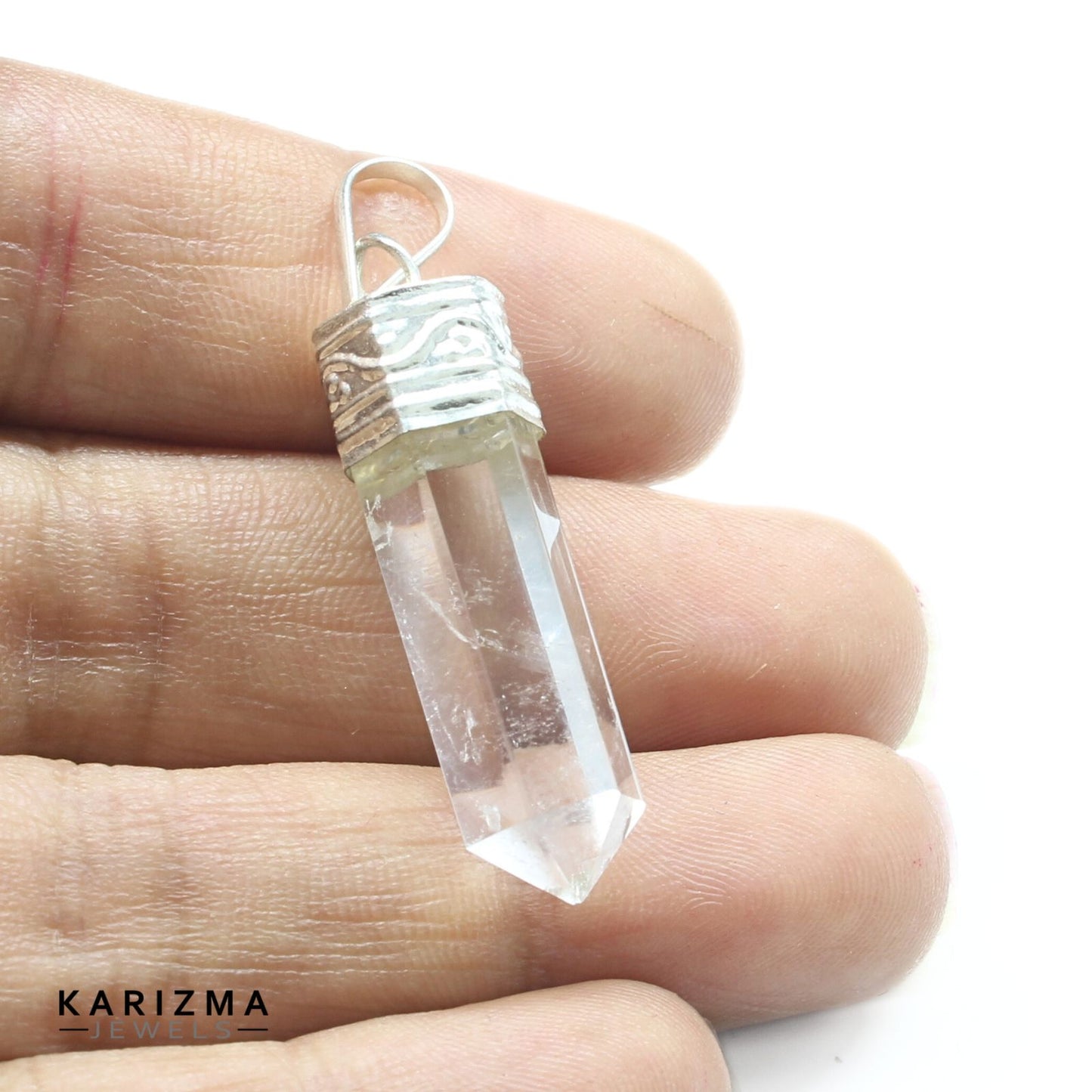 22.6Ct Natural Quartz Crystal Healing Point Pencil Pendant