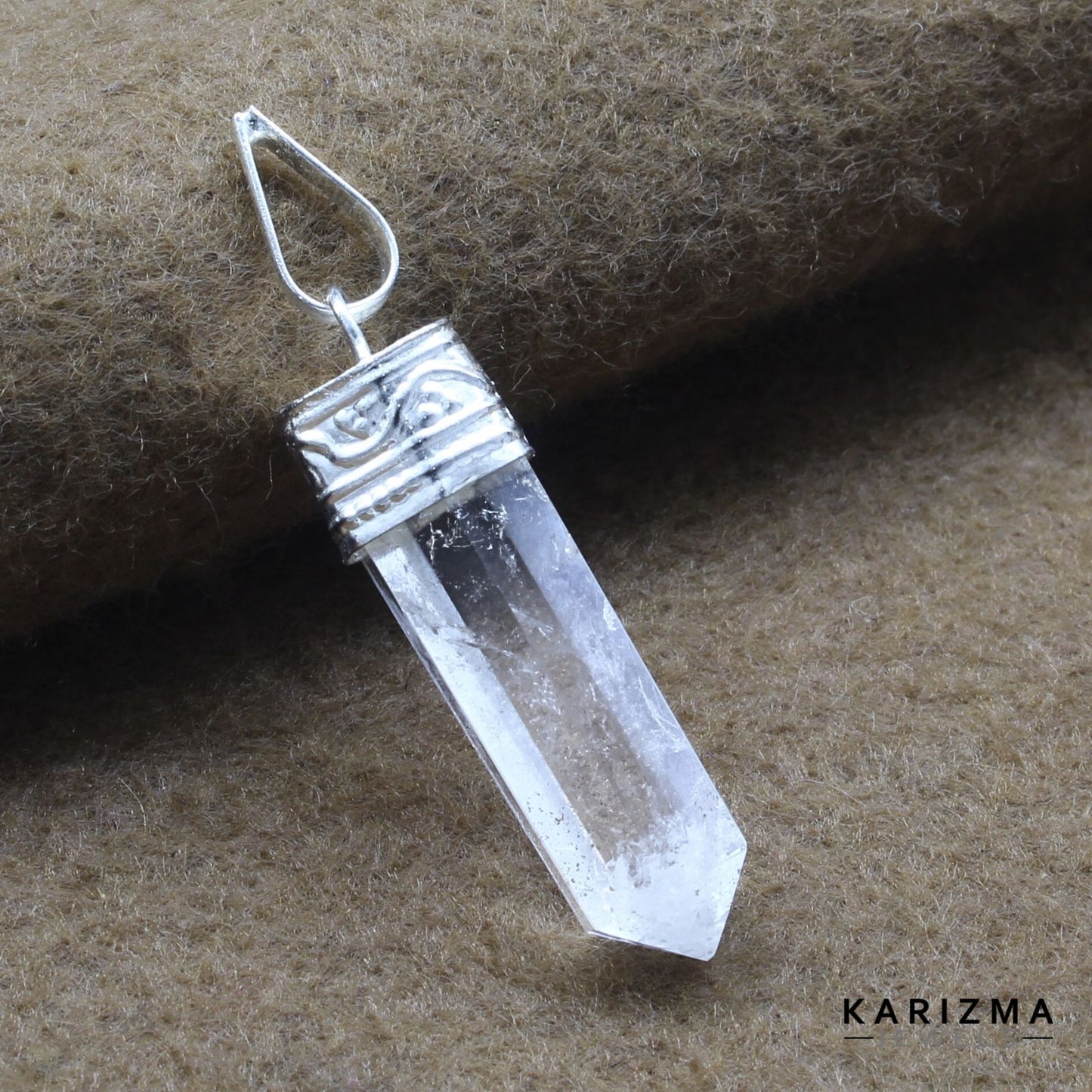 23Ct Natural Quartz Crystal Healing Point Pencil Pendant