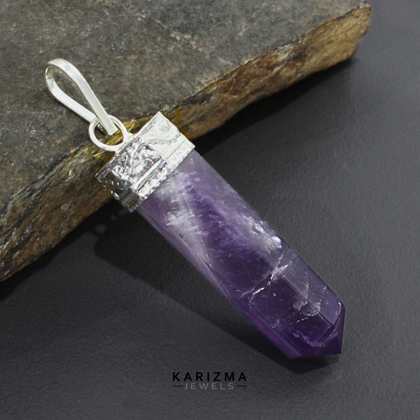 27.4Ct Natural Purple Amethyst Gemstone Healing Point Pencil Pendant