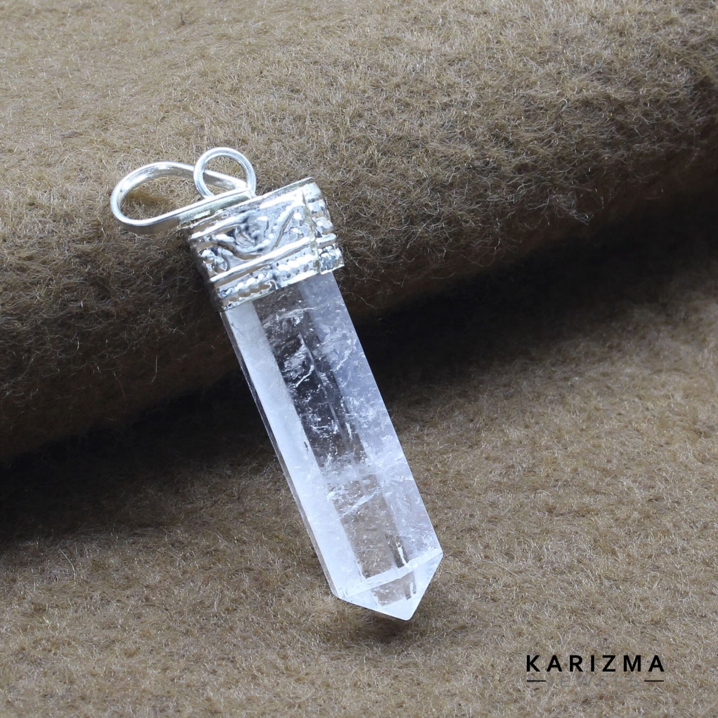 25.4Ct Natural Quartz Crystal Healing Point Pencil Pendant