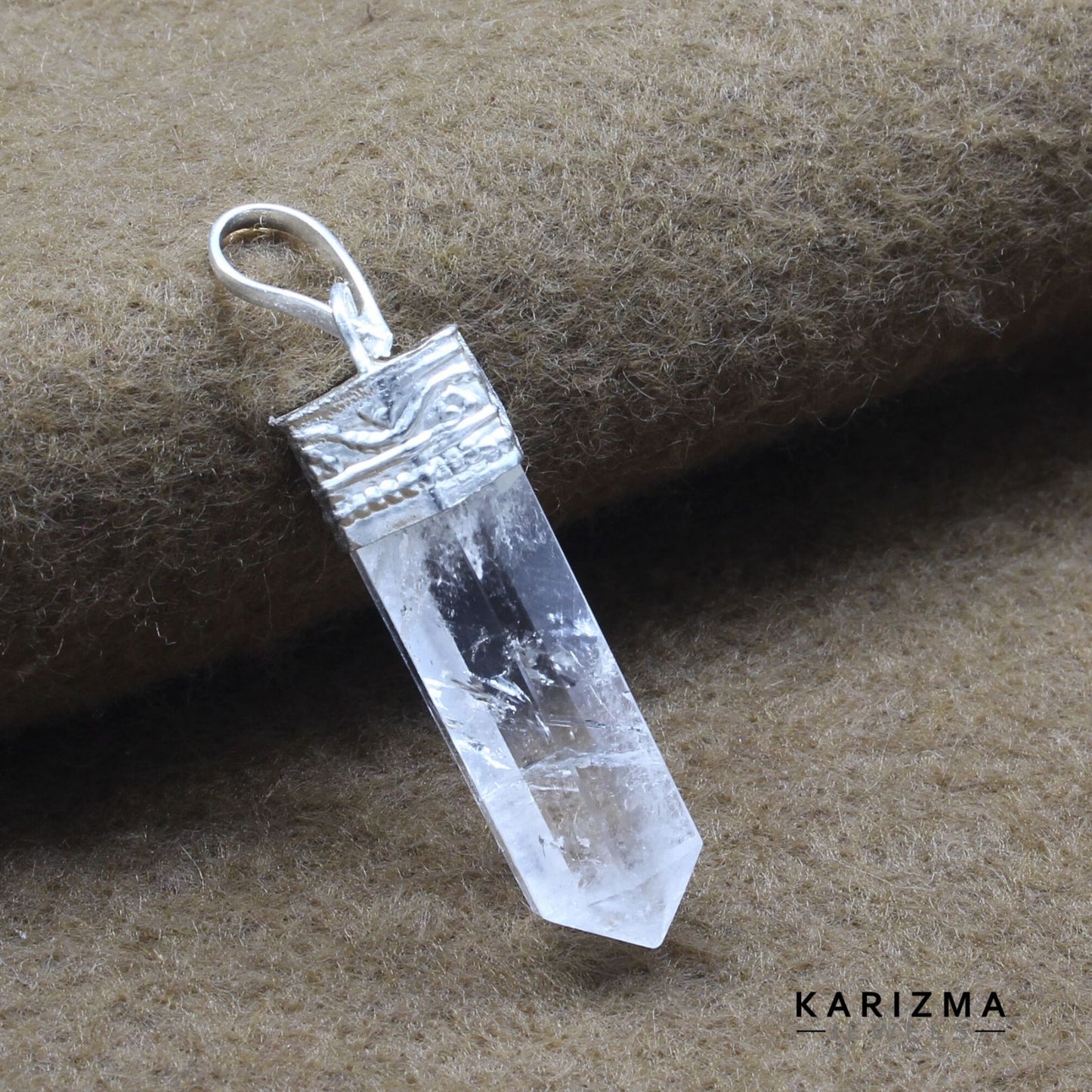 23.9Ct Natural Quartz Crystal Healing Point Pencil Pendant