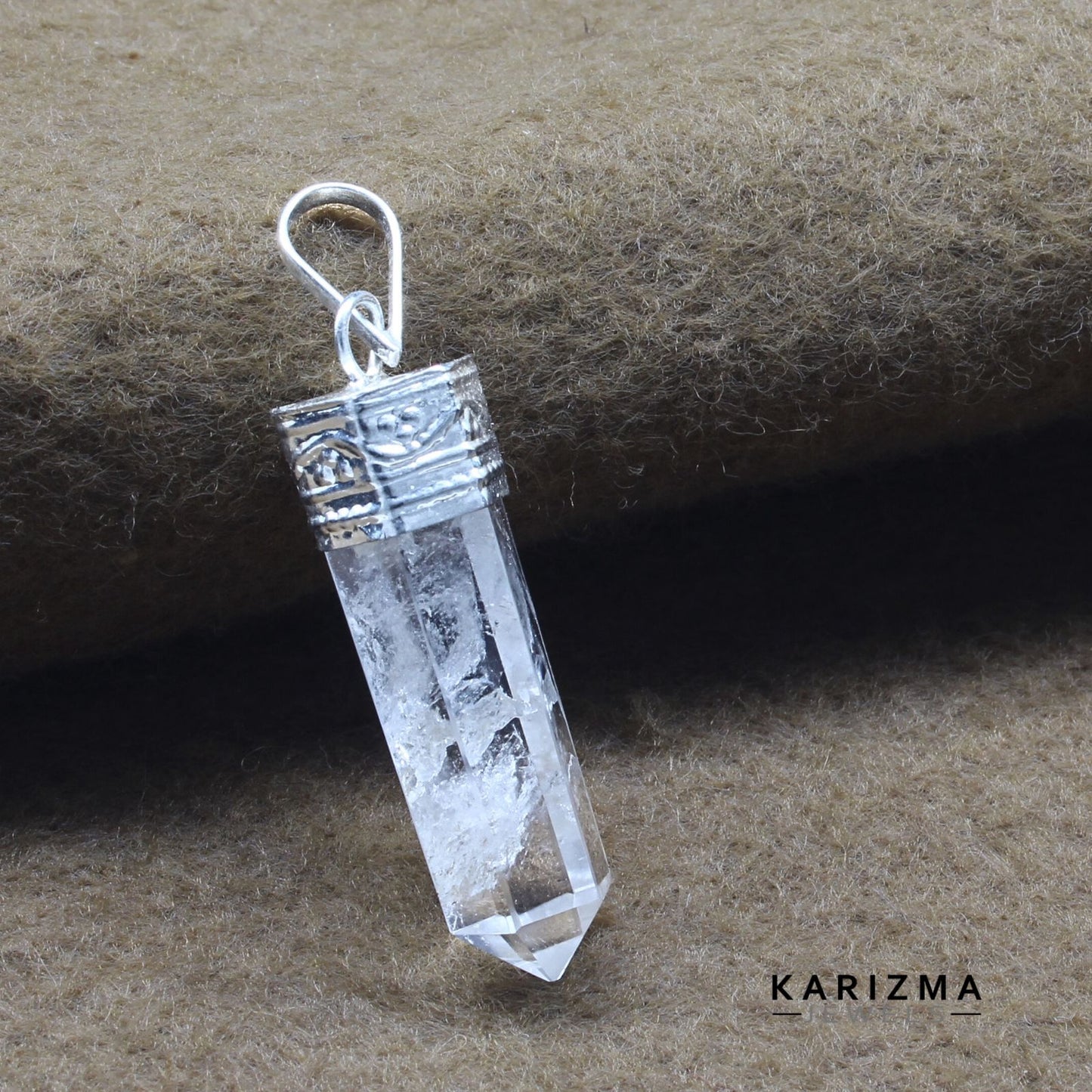 22.8Ct Natural Quartz Crystal Healing Point Pencil Pendant