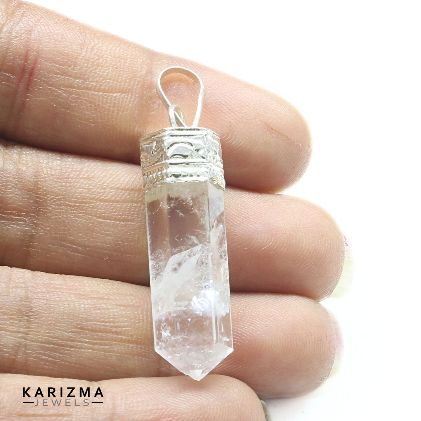 23.9Ct Natural Quartz Crystal Healing Point Pencil Pendant