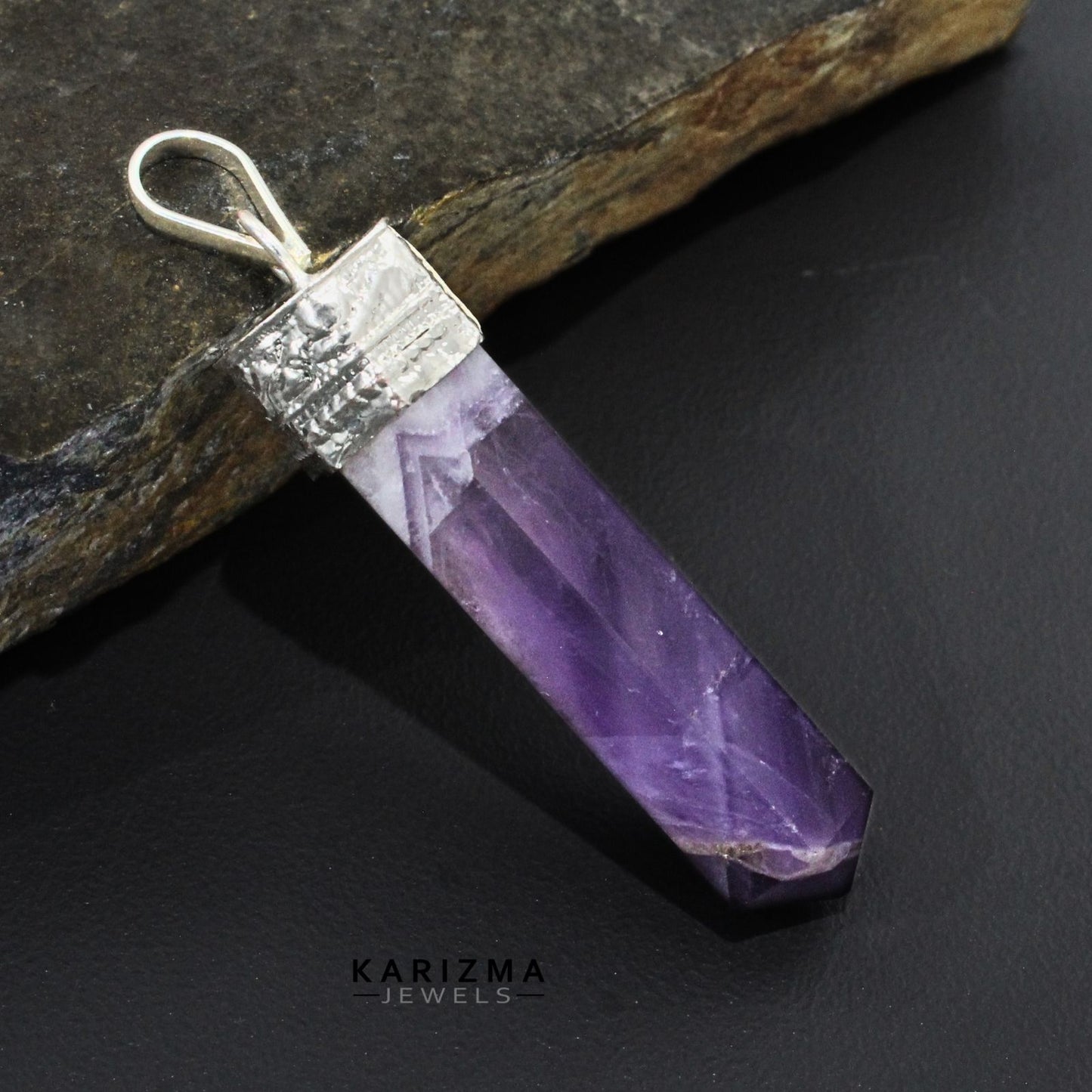 30.8Ct Natural Purple Amethyst Gemstone Healing Point Pencil Pendant