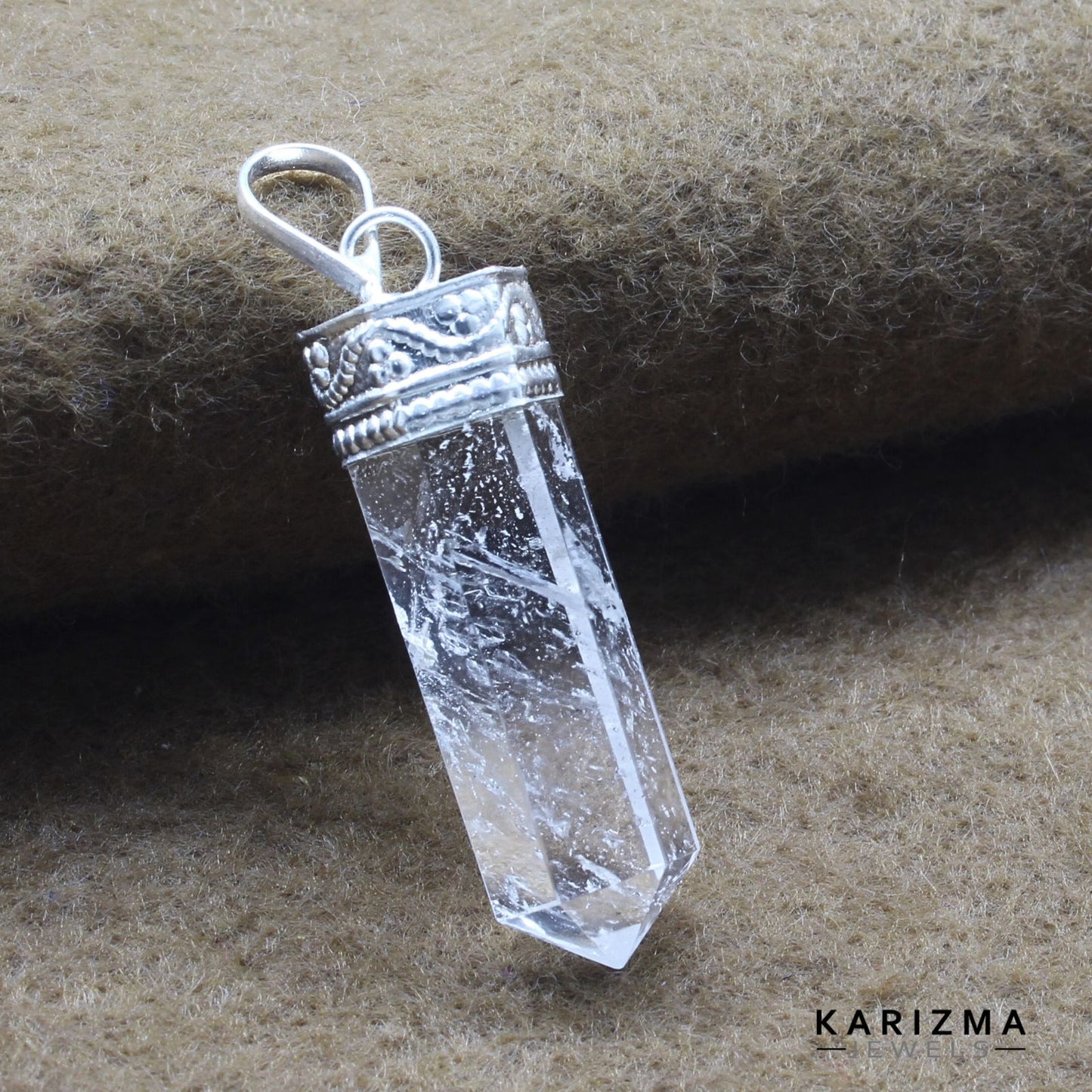 25Ct Natural Quartz Crystal Healing Point Pencil Pendant