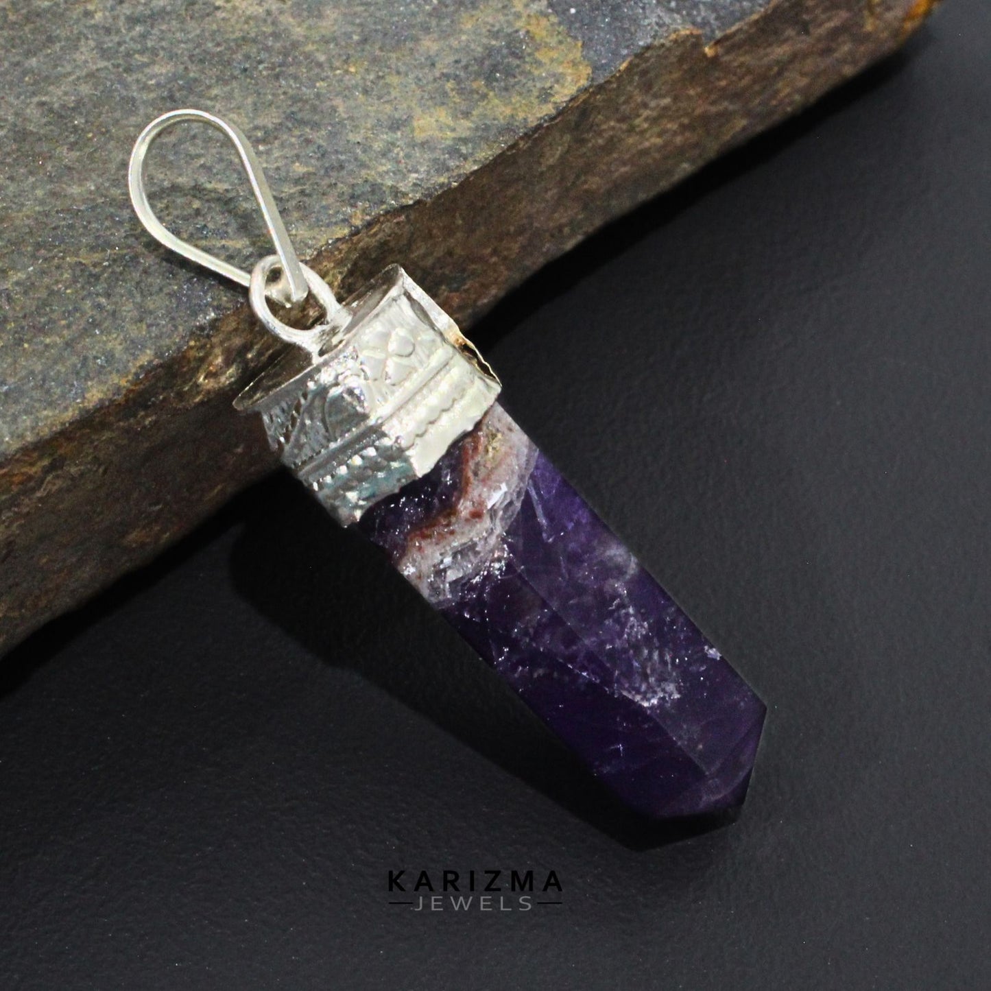 23.5Ct Natural Purple Amethyst Gemstone Healing Point Pencil Pendant