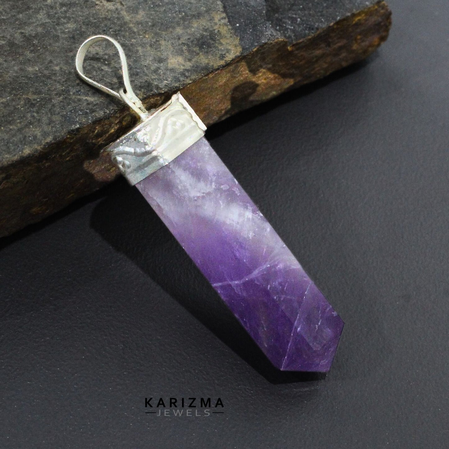 35.6Ct Natural Purple Amethyst Gemstone Healing Point Pencil Pendant