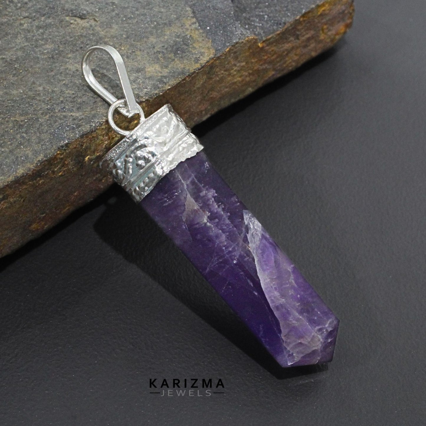 32.2Ct Natural Purple Amethyst Gemstone Healing Point Pencil Pendant