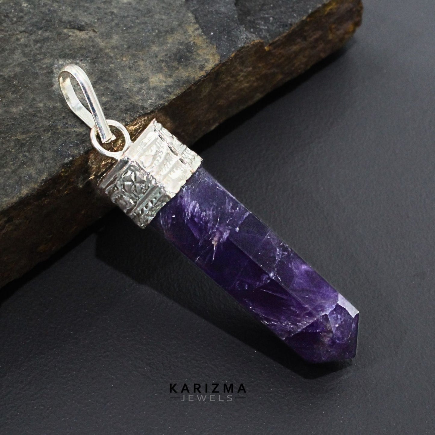31Ct Natural Purple Amethyst Gemstone Healing Point Pencil Pendant