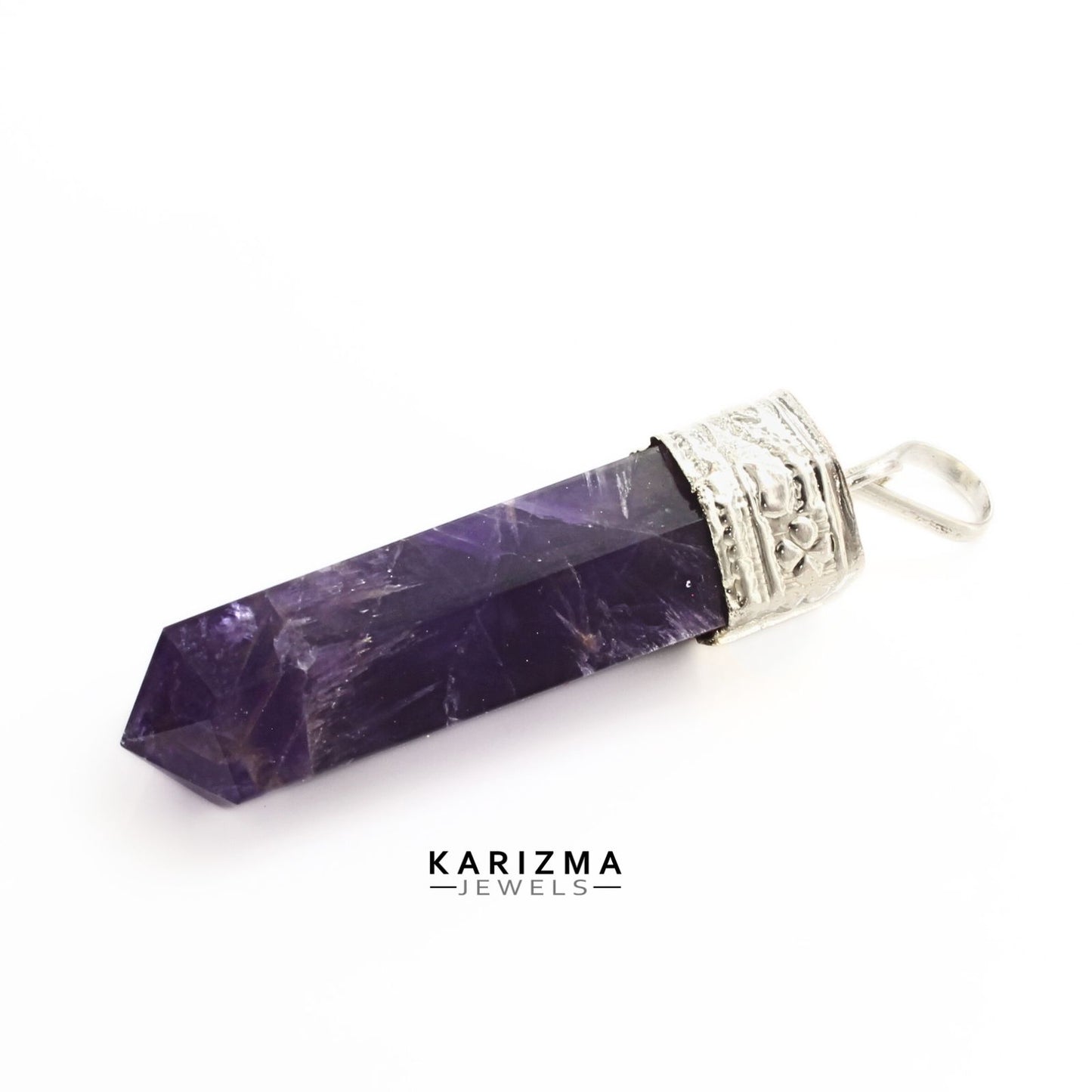 31Ct Natural Purple Amethyst Gemstone Healing Point Pencil Pendant