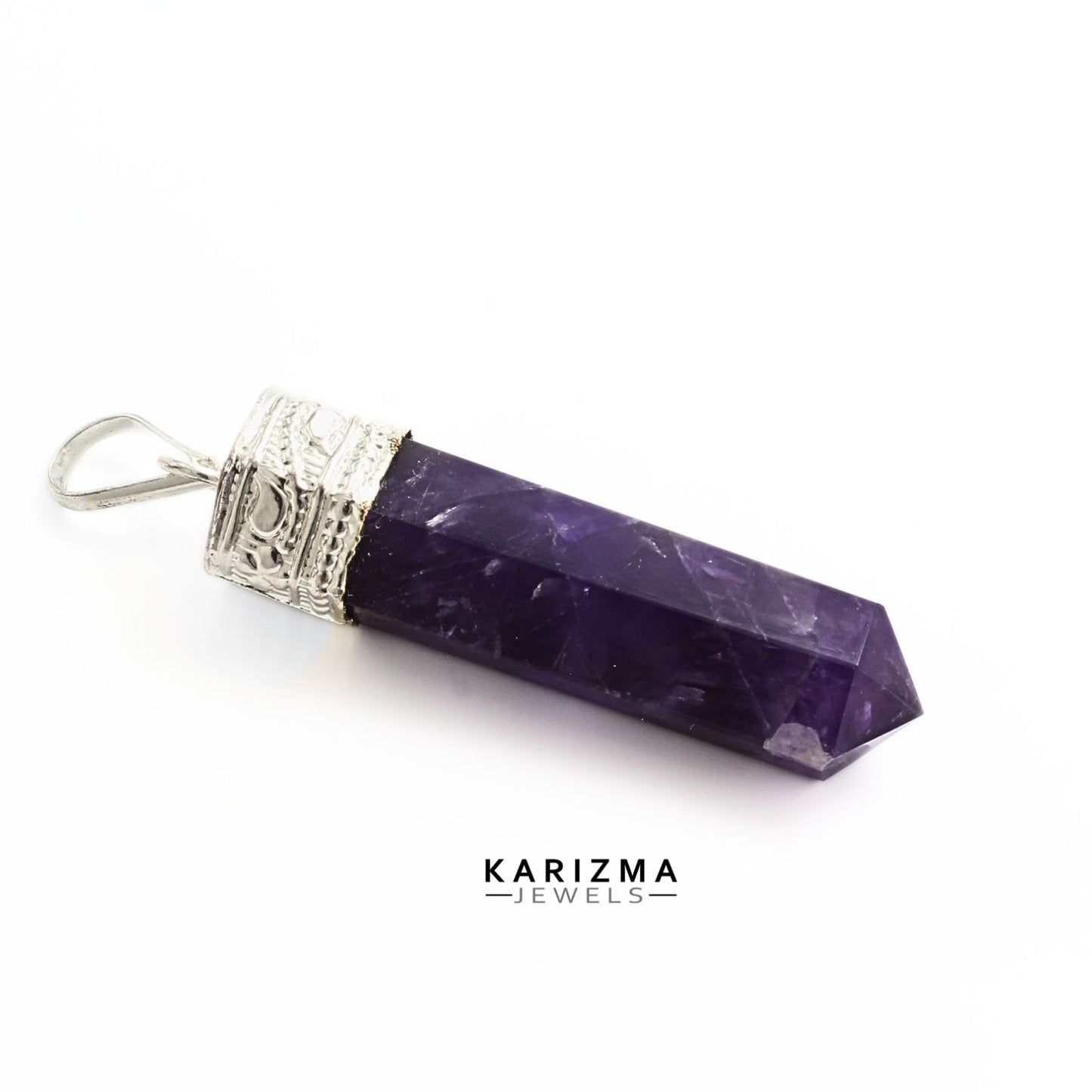 31Ct Natural Purple Amethyst Gemstone Healing Point Pencil Pendant