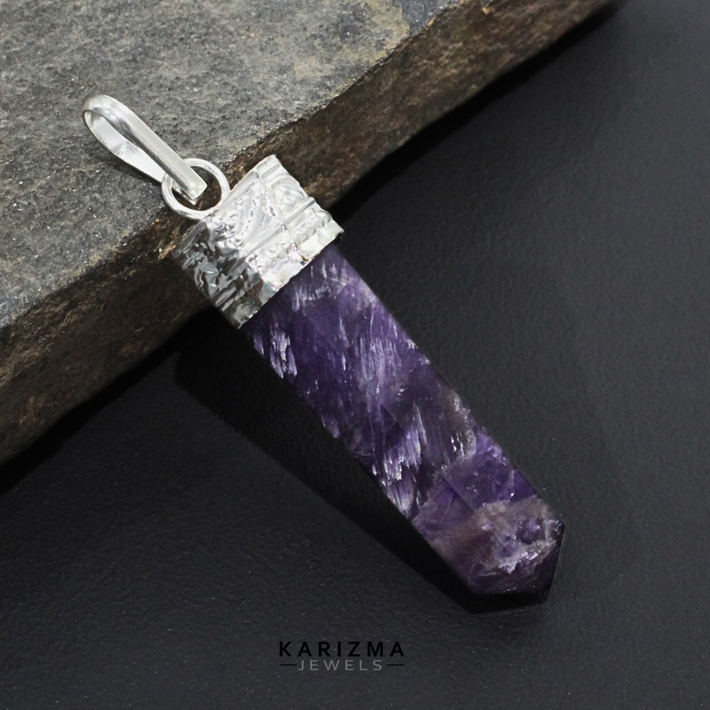 26.9Ct Natural Purple Amethyst Gemstone Healing Point Pencil Pendant