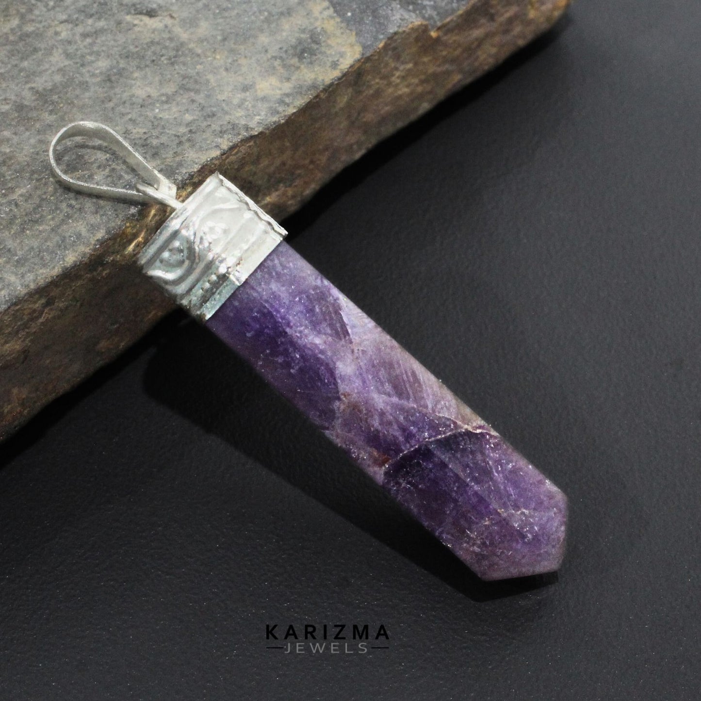 33.8Ct Natural Purple Amethyst Gemstone Healing Point Pencil Pendant