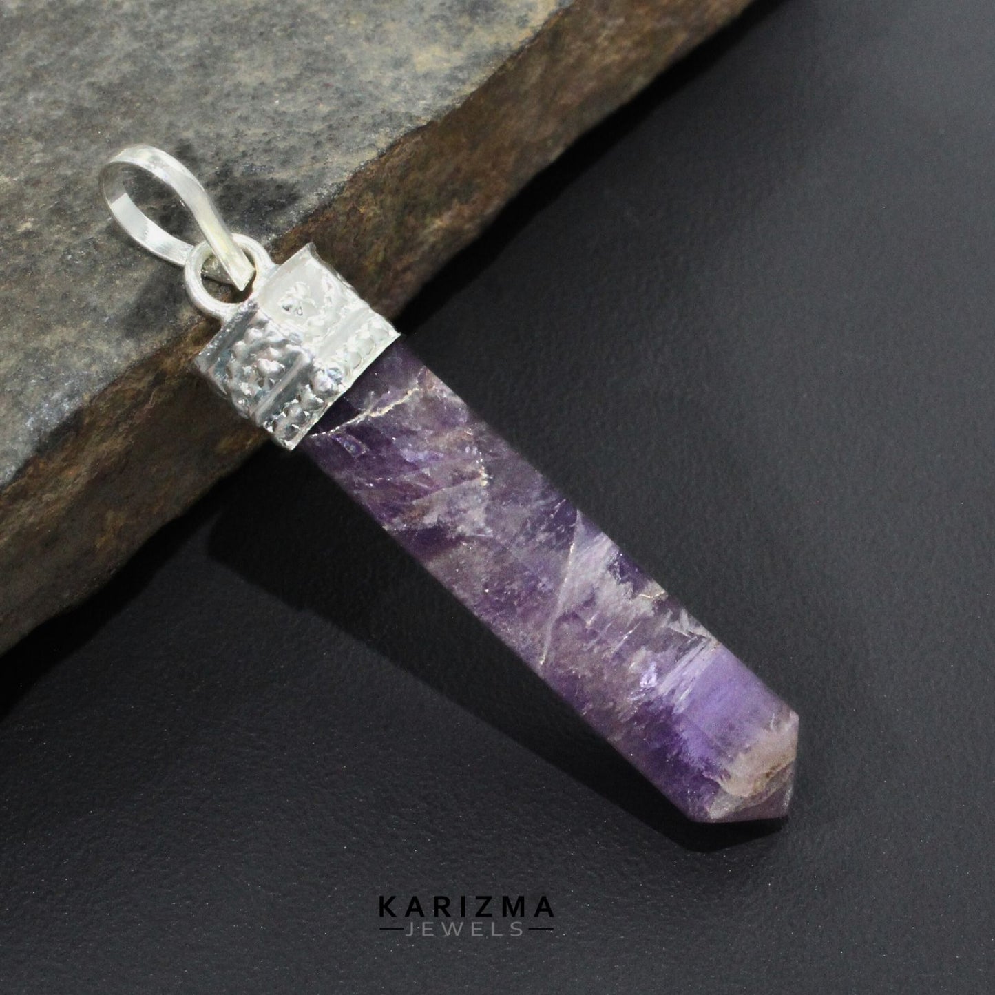 25.3Ct Natural Purple Amethyst Gemstone Healing Point Pencil Pendant