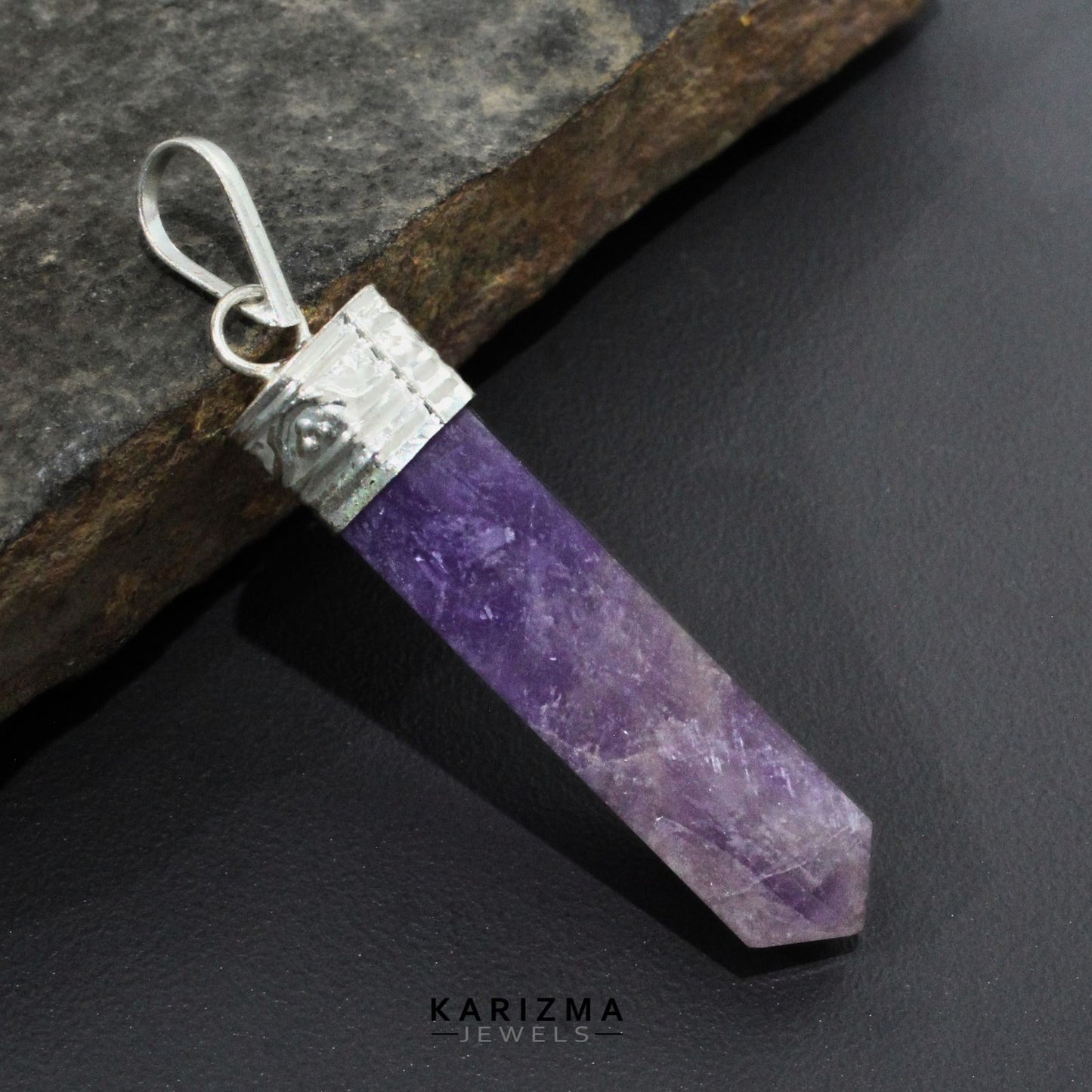 30.3Ct Natural Purple Amethyst Gemstone Healing Point Pencil Pendant