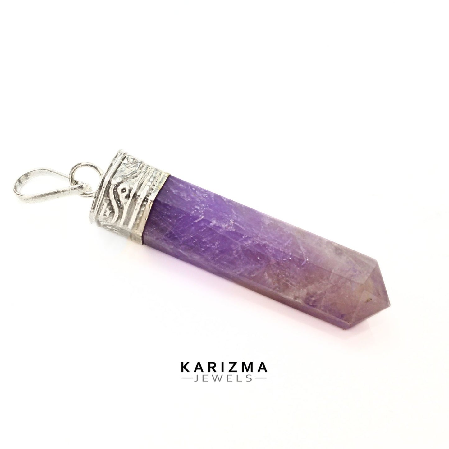 30.3Ct Natural Purple Amethyst Gemstone Healing Point Pencil Pendant