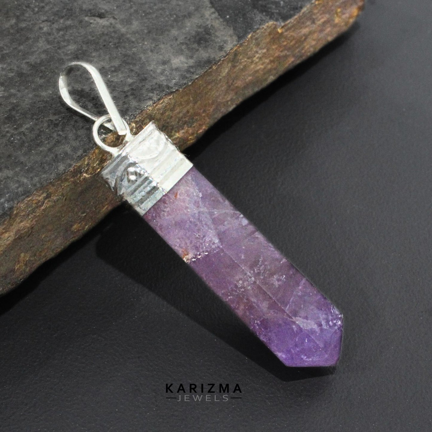 29.1Ct Natural Purple Amethyst Gemstone Healing Point Pencil Pendant