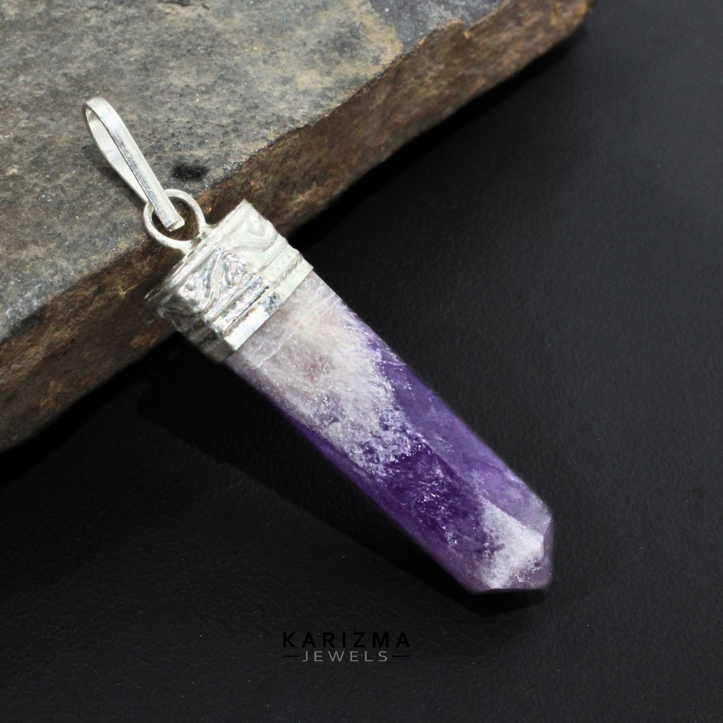 26.5Ct Natural Purple Amethyst Gemstone Healing Point Pencil Pendant