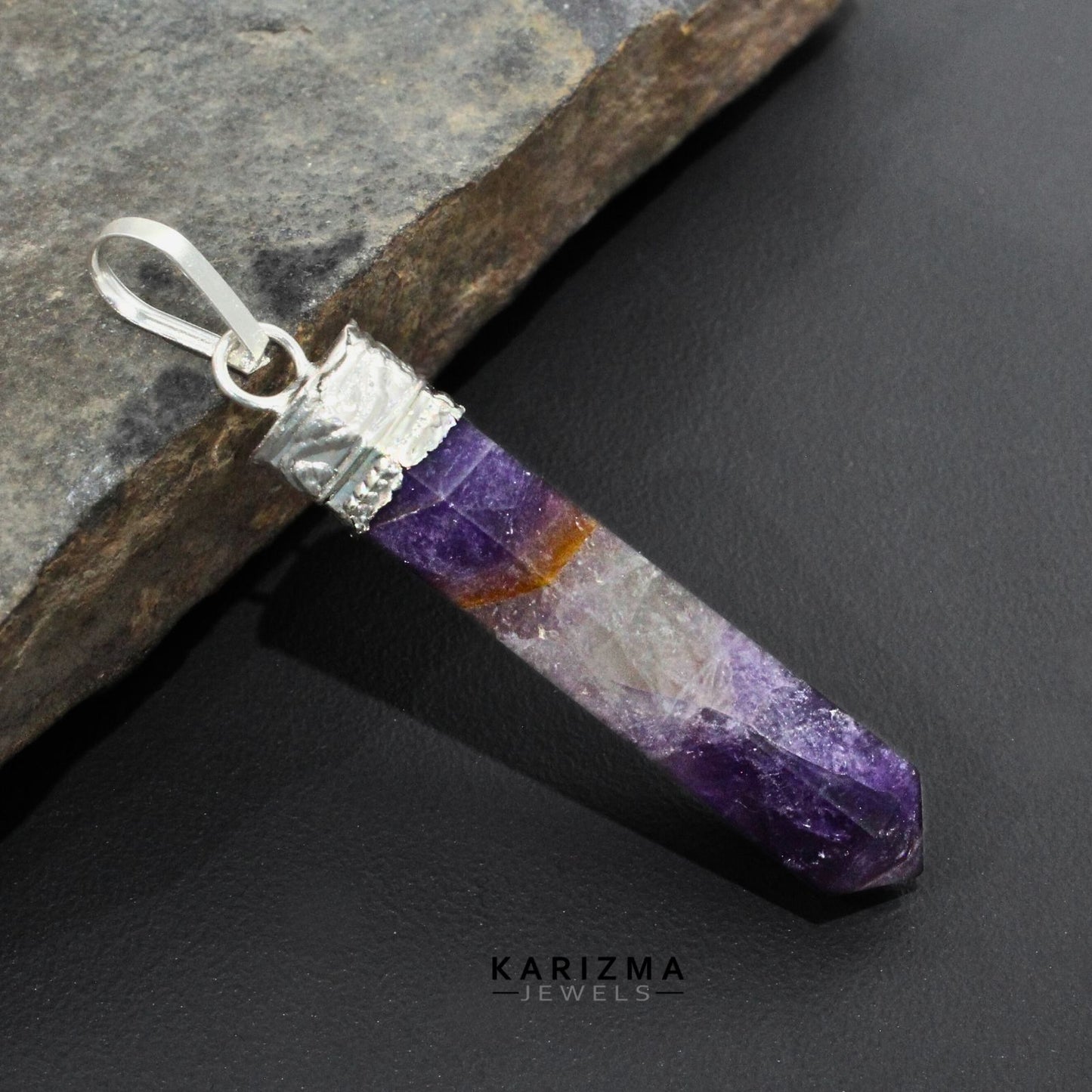 26.4Ct Natural Purple Amethyst Gemstone Healing Point Pencil Pendant