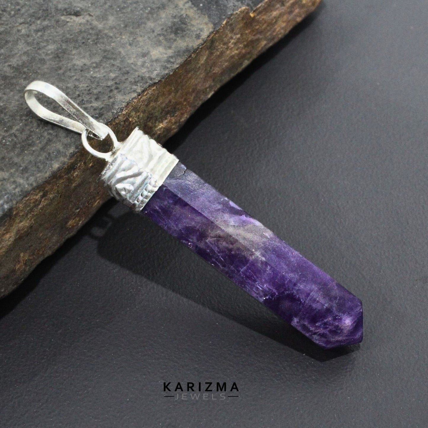 23Ct Natural Purple Amethyst Gemstone Healing Point Pencil Pendant
