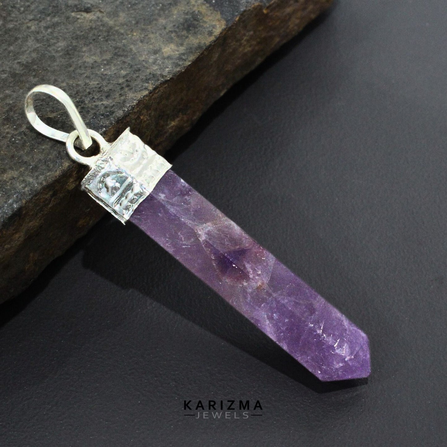 26.2Ct Natural Purple Amethyst Gemstone Healing Point Pencil Pendant
