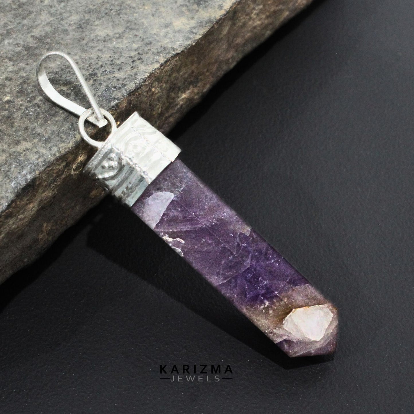 26.5Ct Natural Purple Amethyst Gemstone Healing Point Pencil Pendant