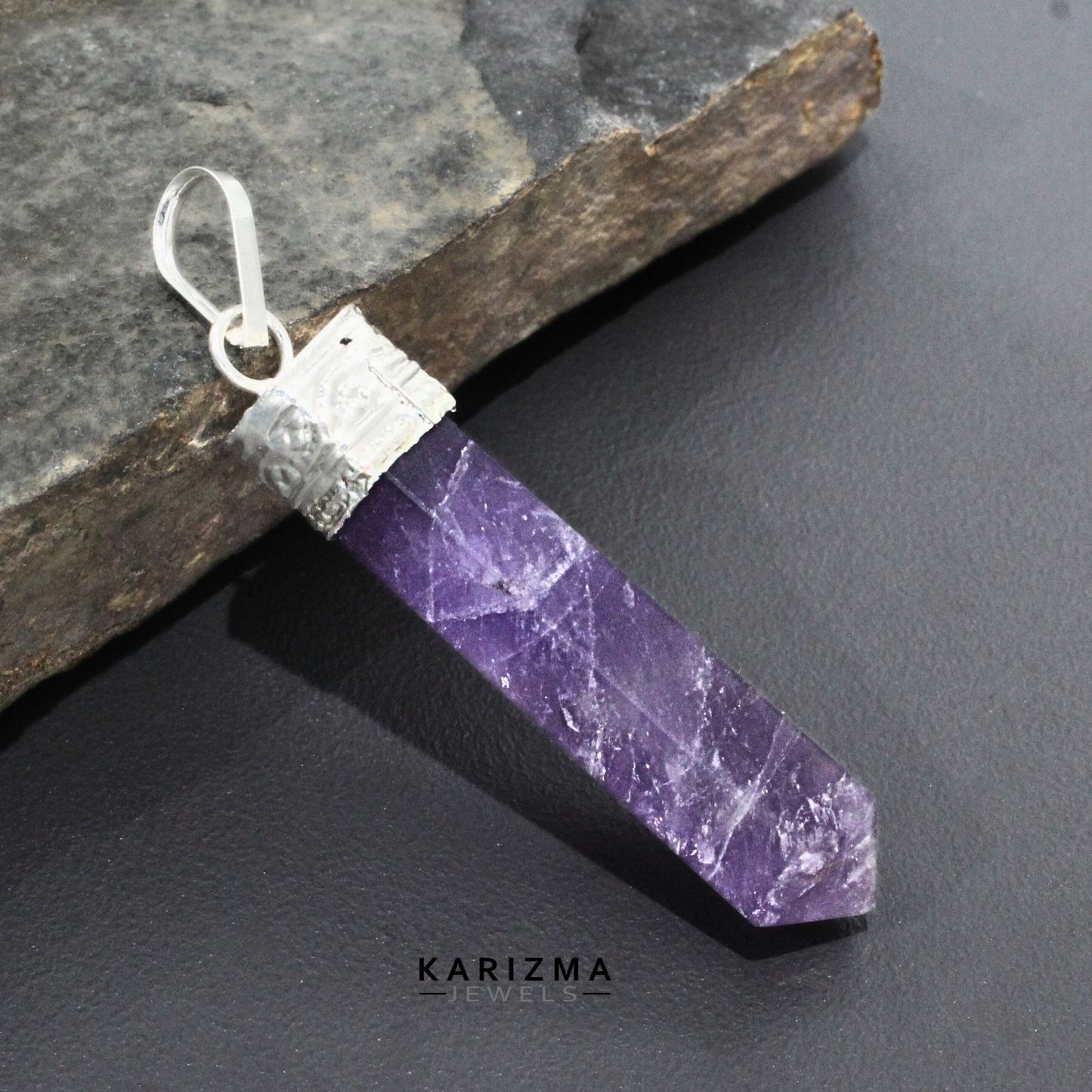30.2Ct Natural Purple Amethyst Gemstone Healing Point Pencil Pendant