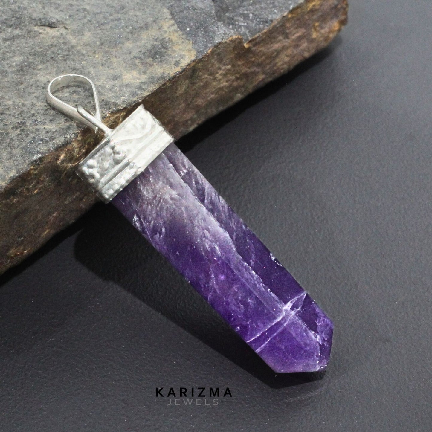 32.8Ct Natural Purple Amethyst Gemstone Healing Point Pencil Pendant