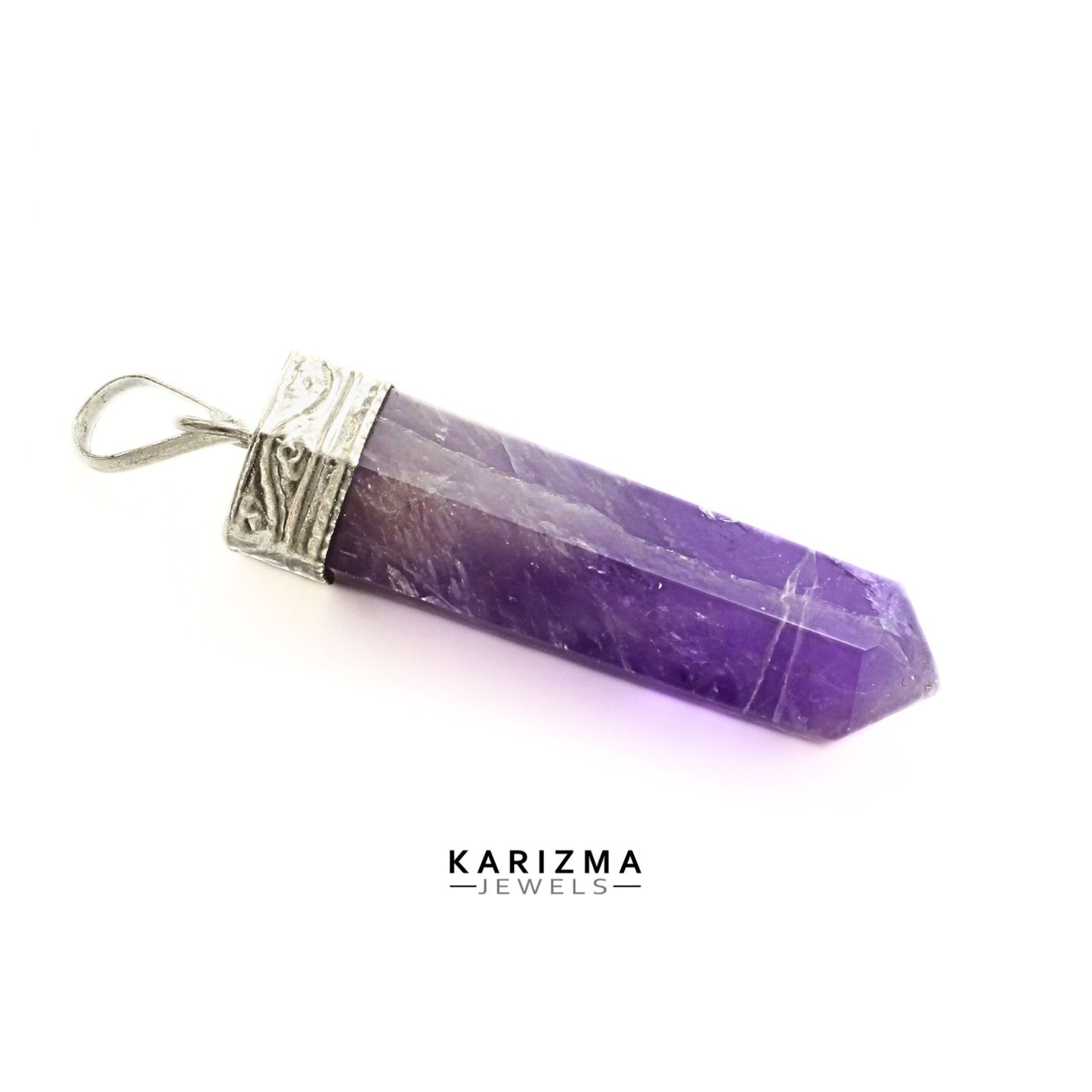 32.8Ct Natural Purple Amethyst Gemstone Healing Point Pencil Pendant