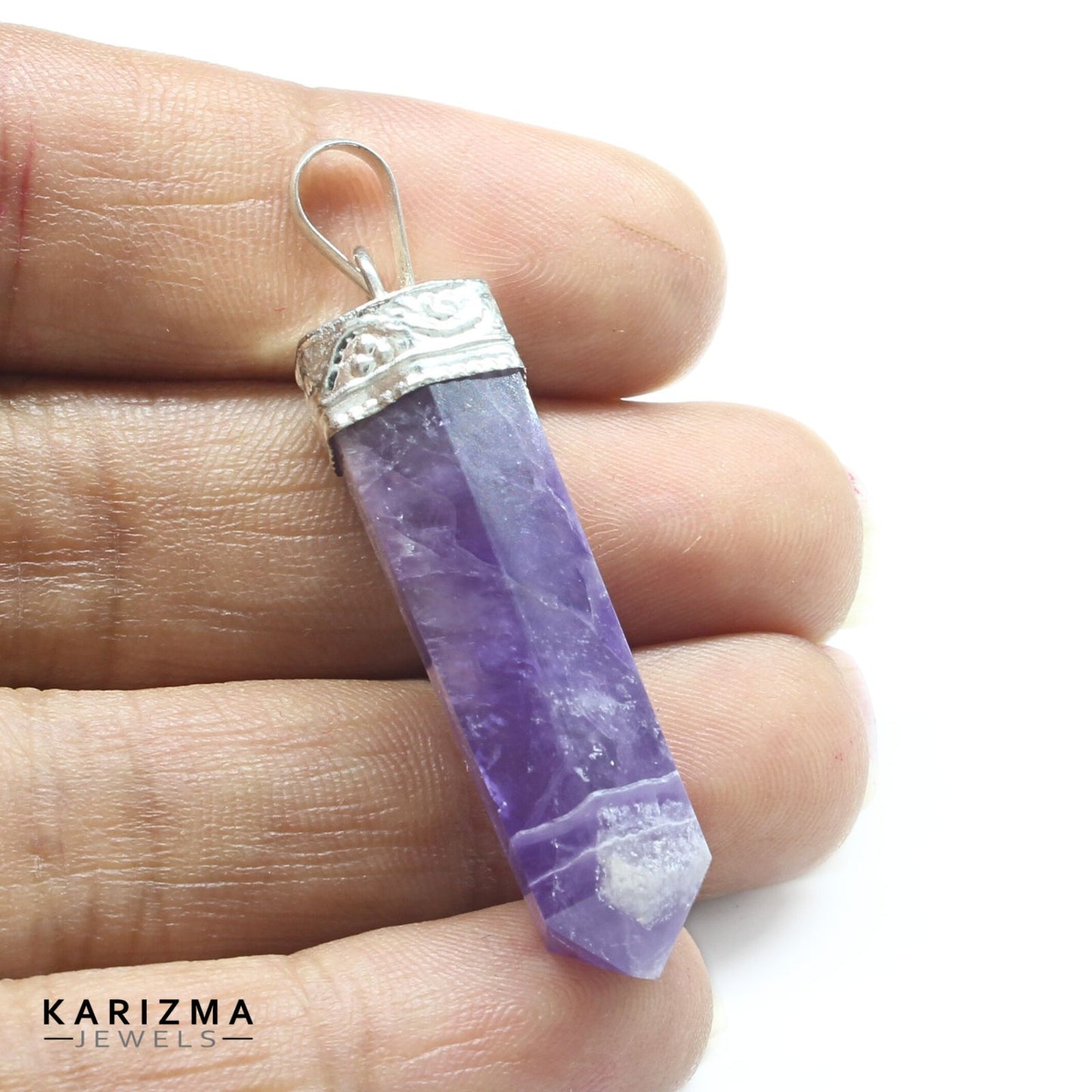 32.8Ct Natural Purple Amethyst Gemstone Healing Point Pencil Pendant