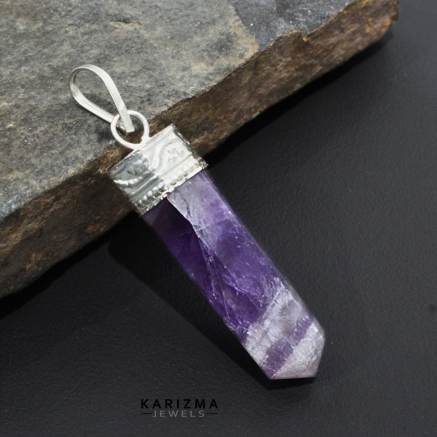 27.3Ct Natural Purple Amethyst Gemstone Healing Point Pencil Pendant