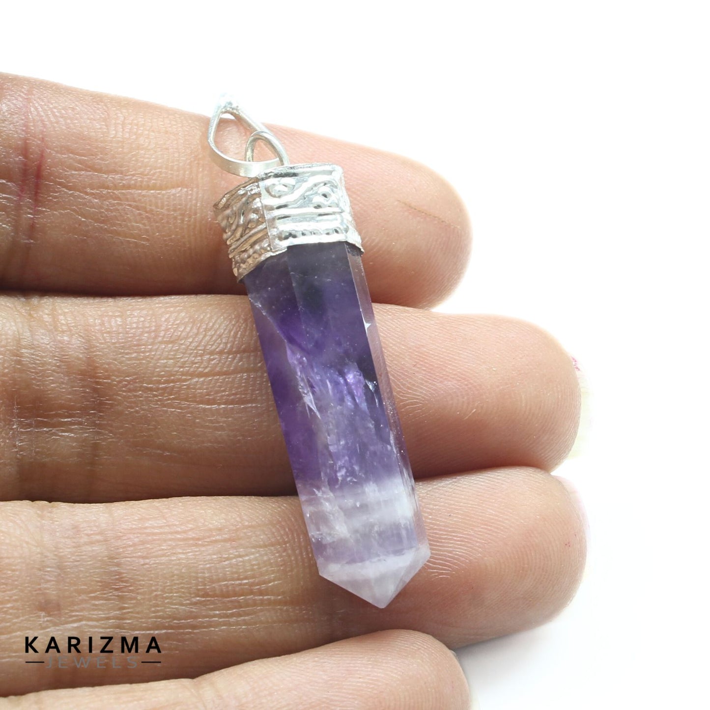 27.3Ct Natural Purple Amethyst Gemstone Healing Point Pencil Pendant