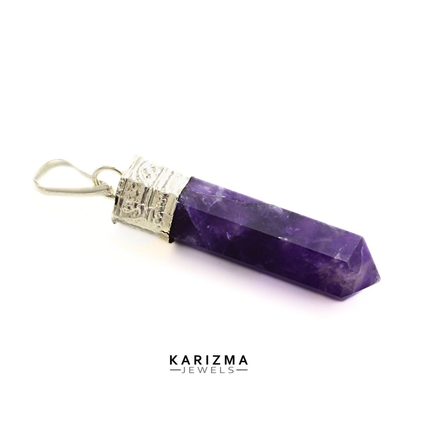 18Ct Natural Purple Amethyst Gemstone Healing Point Pencil Pendant