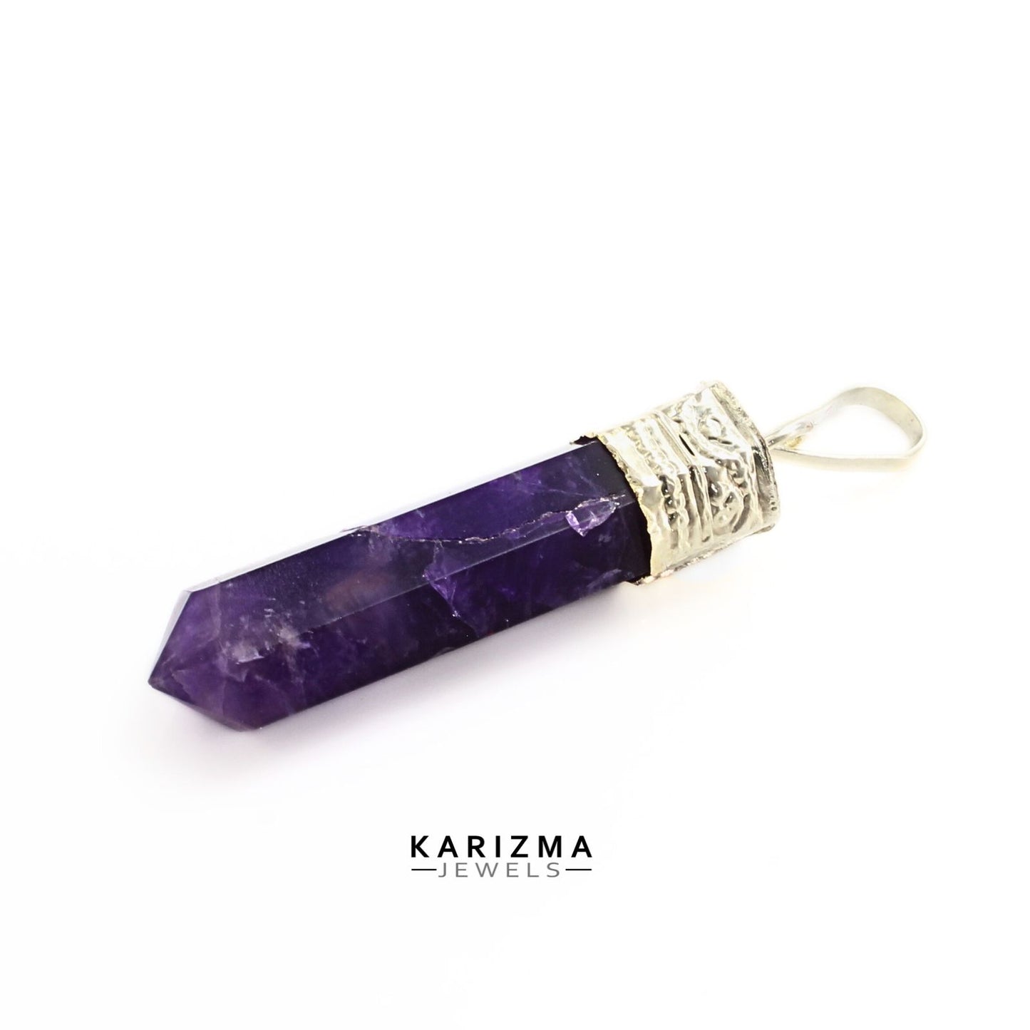 18Ct Natural Purple Amethyst Gemstone Healing Point Pencil Pendant