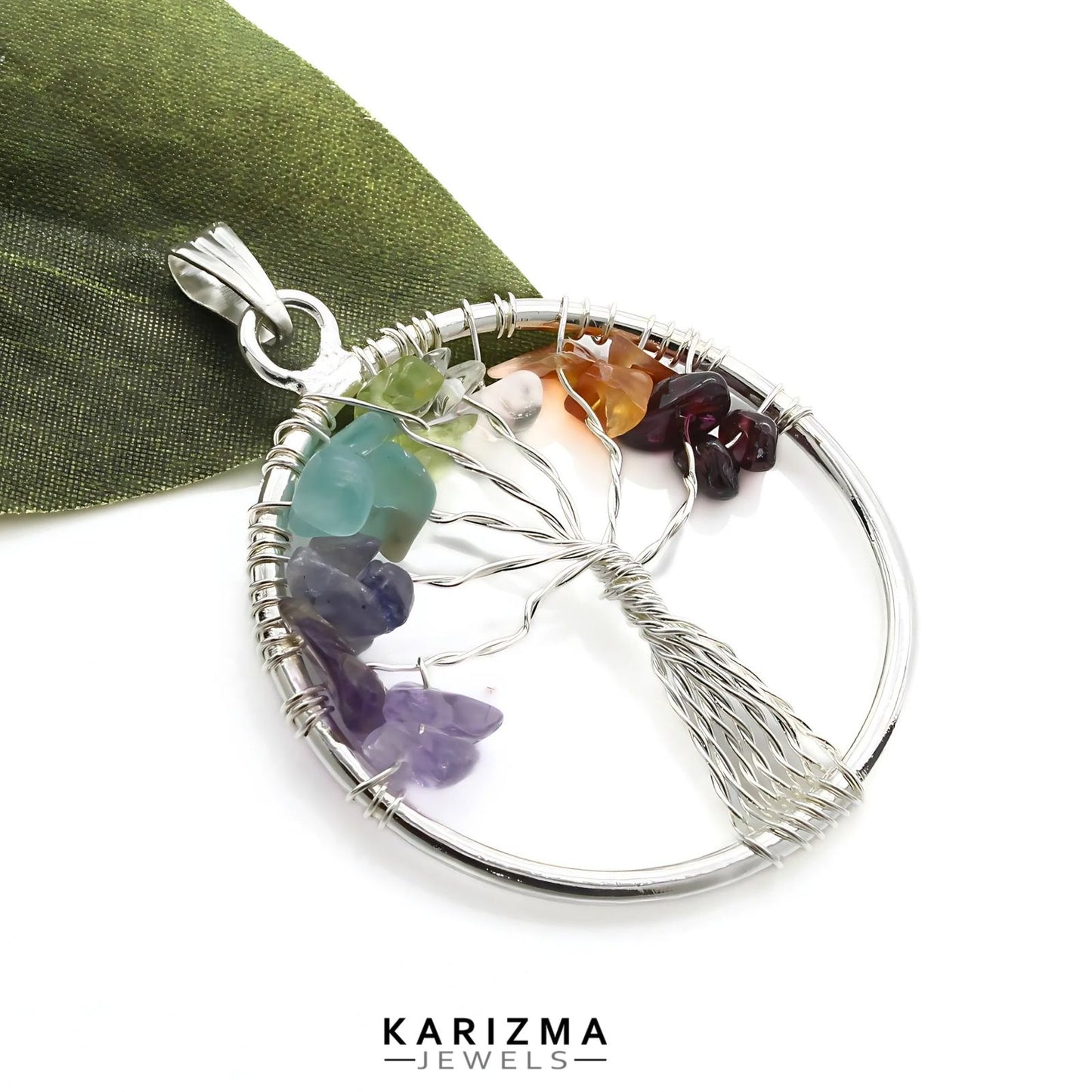 Silver Plated 7 Chakra Tree of Life Pendant for red book remedy lal kitab astrology