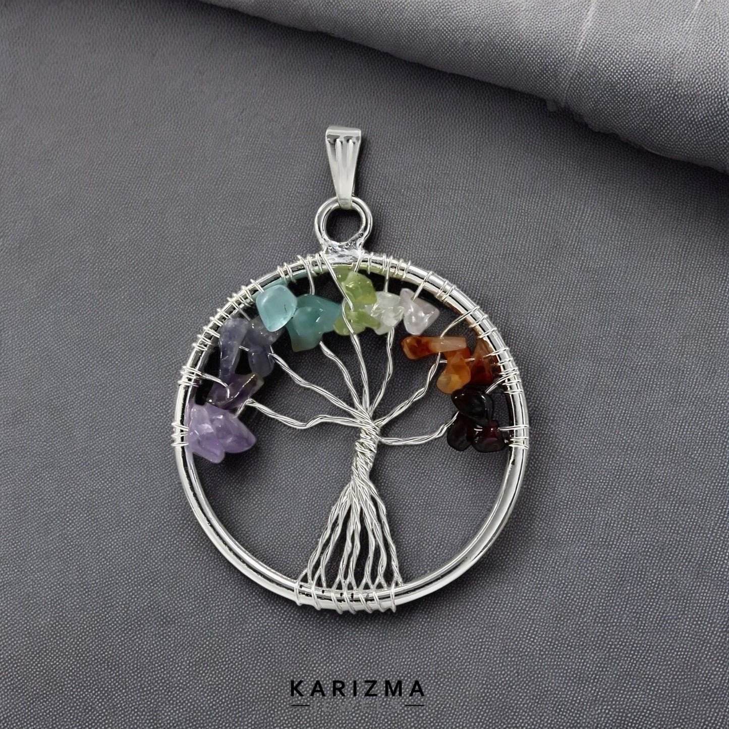 Silver Plated 7 Chakra Tree of Life Pendant for red book remedy lal kitab astrology