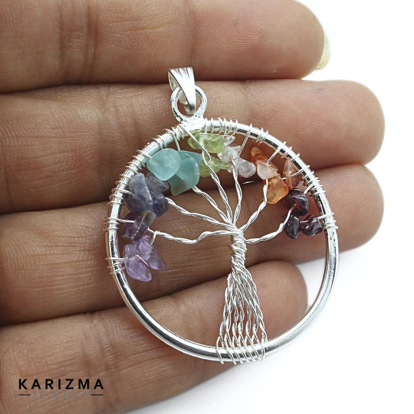 Silver Plated 7 Chakra Tree of Life Pendant for red book remedy lal kitab astrology