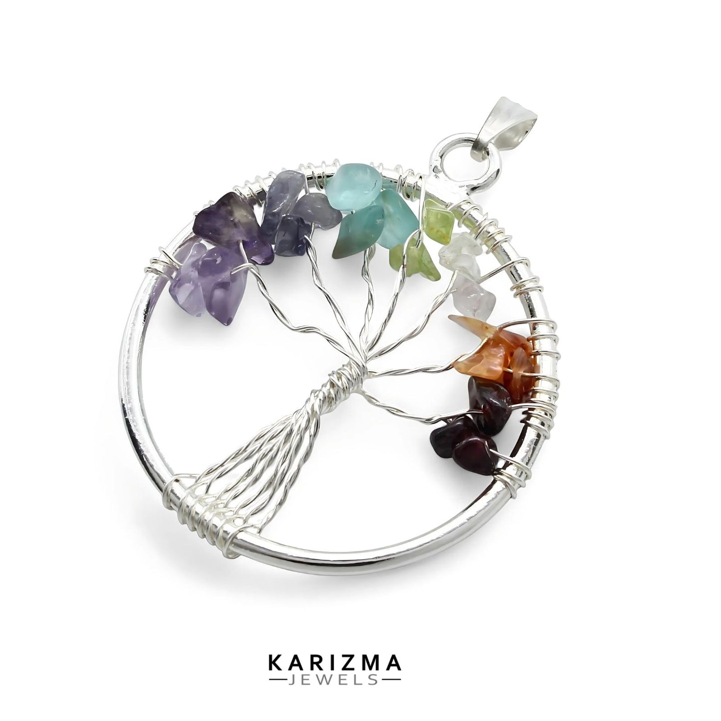 Silver Plated 7 Chakra Tree of Life Pendant for red book remedy lal kitab astrology