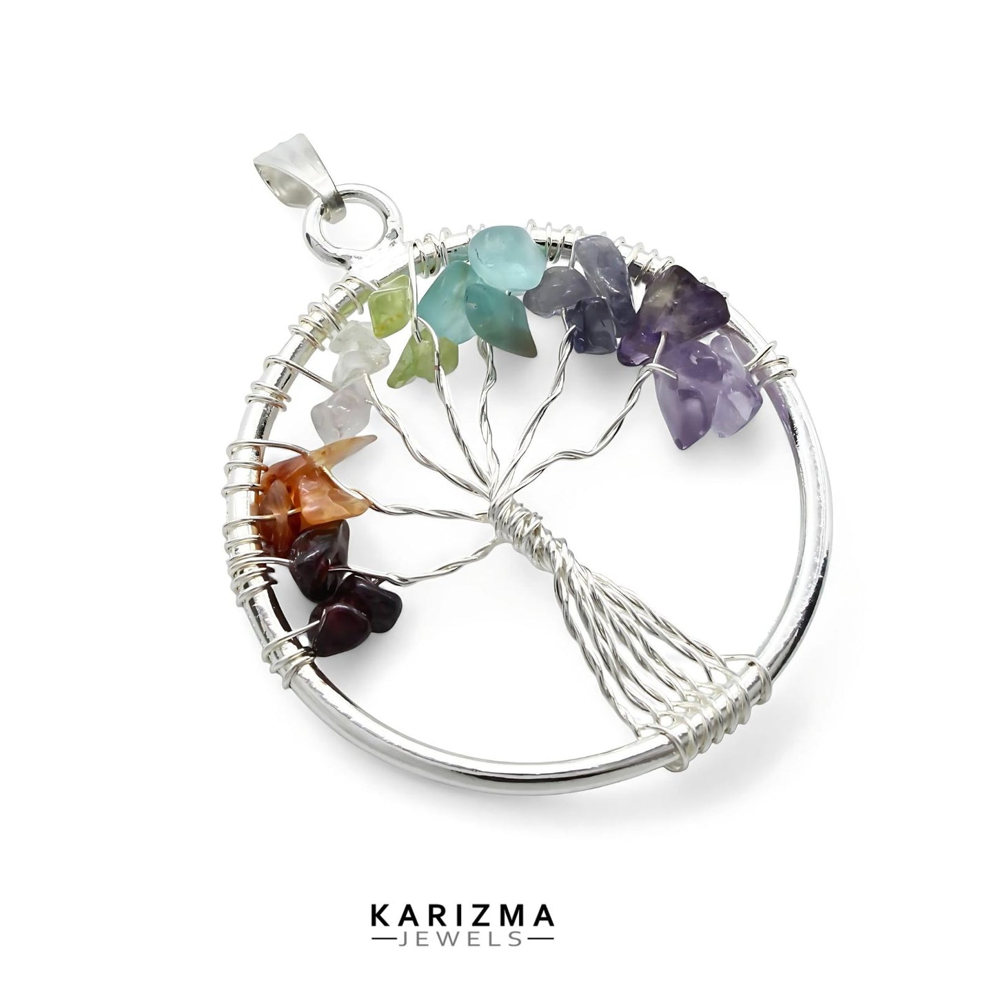 Silver Plated 7 Chakra Tree of Life Pendant for red book remedy lal kitab astrology