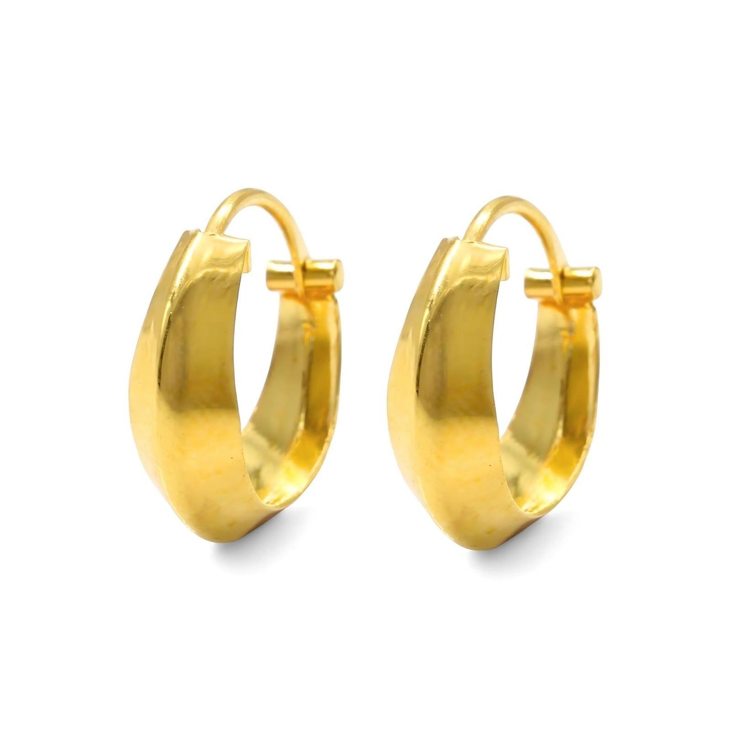 18k Solid Yellow Gold Men Women hinged hoop V shape EARRINGS