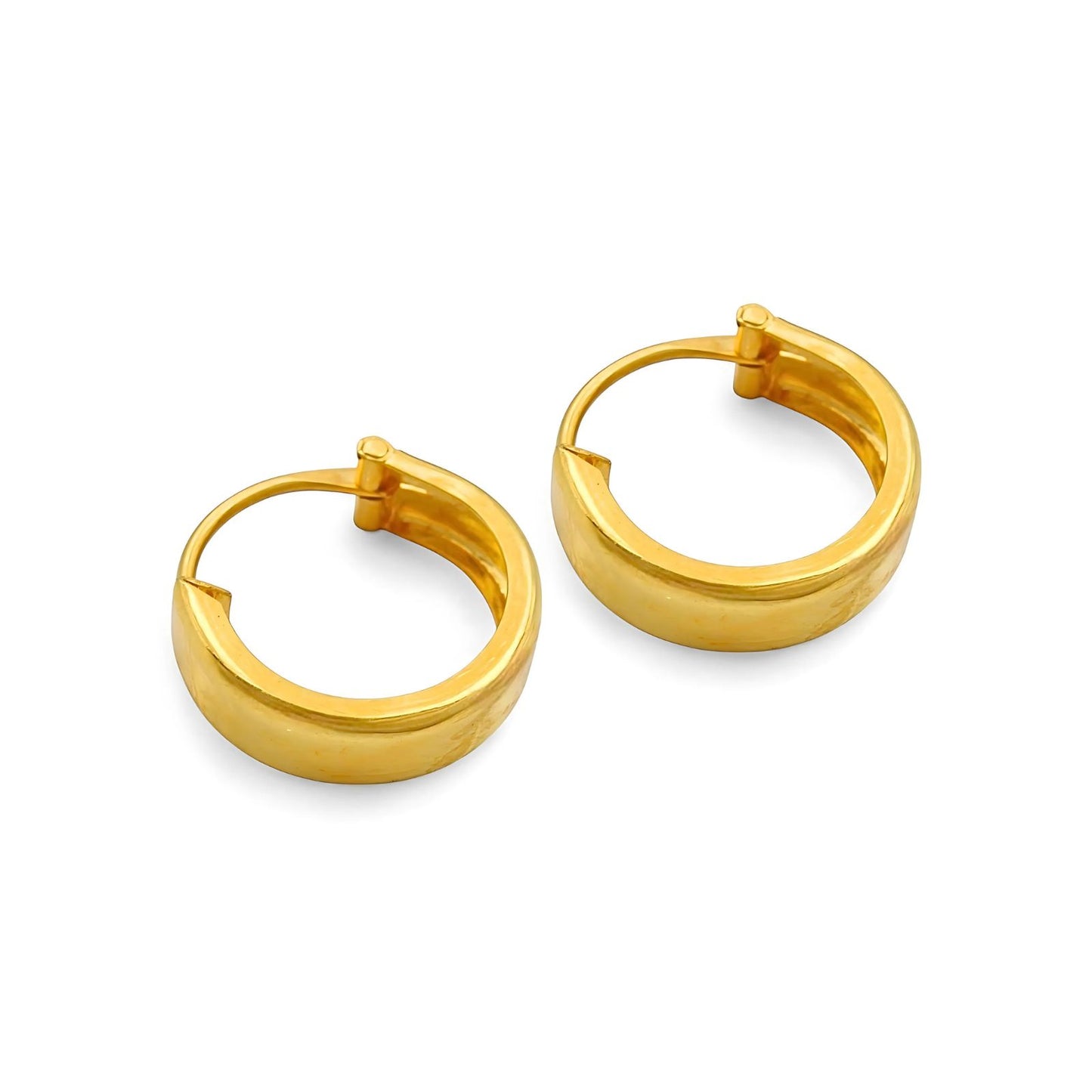 18k Solid Yellow Gold Men Women hinged hoop Flat EARRINGS