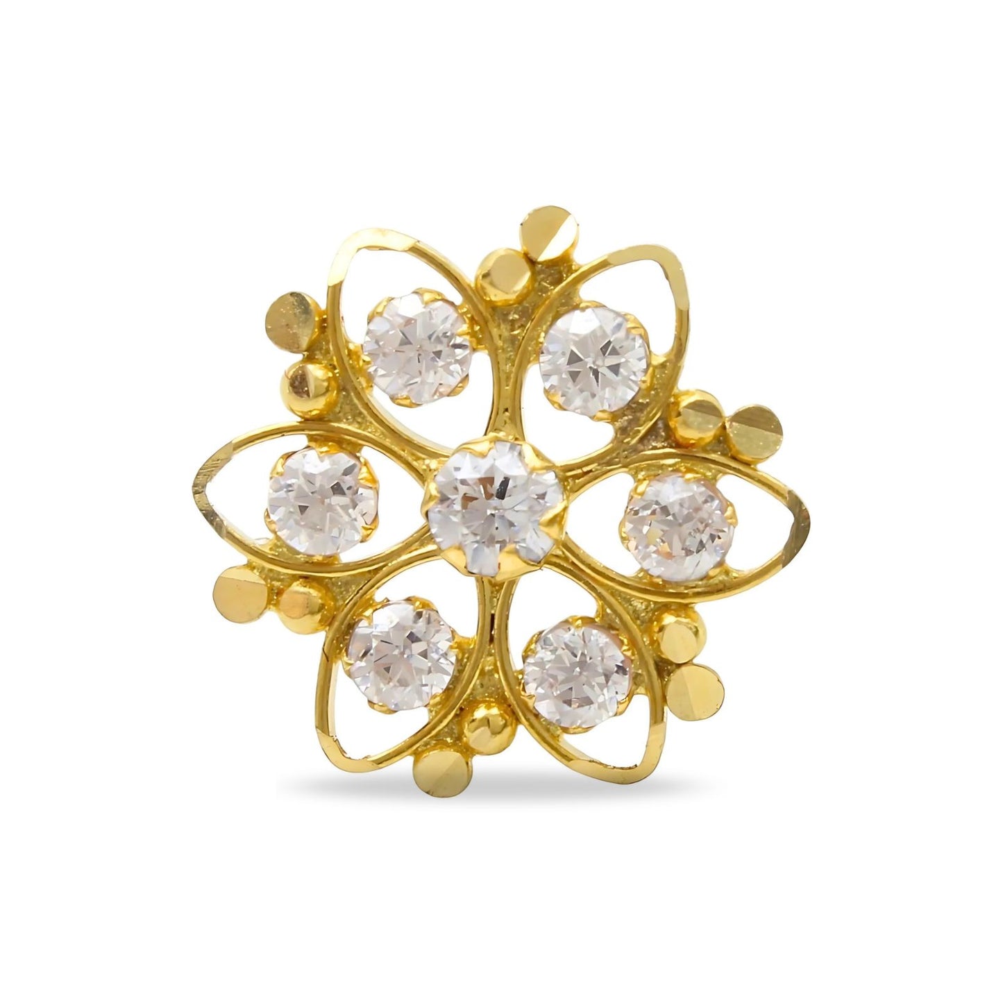 18K Real Gold Women White CZ Flower Nose Pin nose ring Push Pin